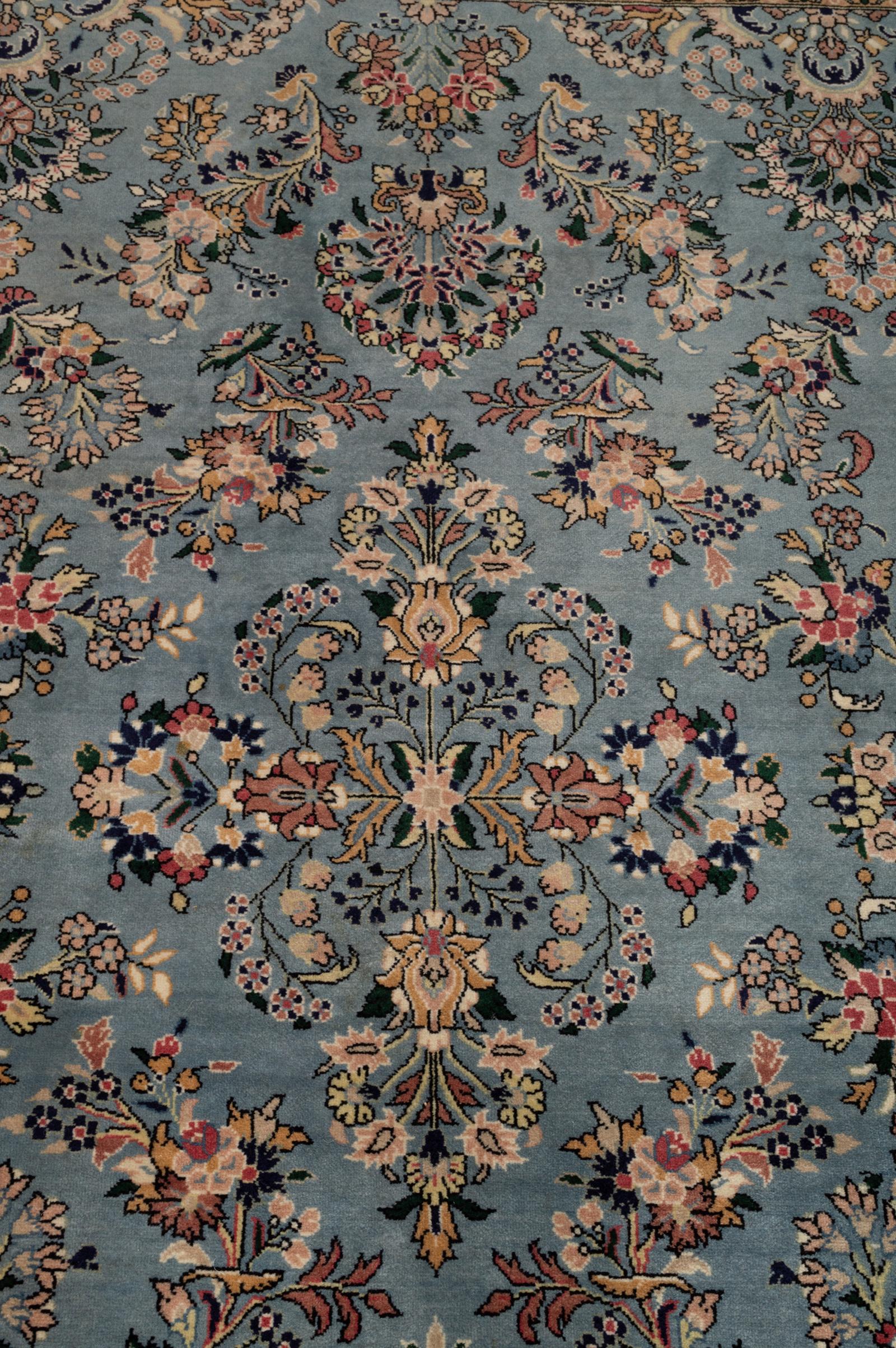 20th Century Persian Tabriz Hand Knotted Floral Blue and Ivory Rug, circa 1970 For Sale