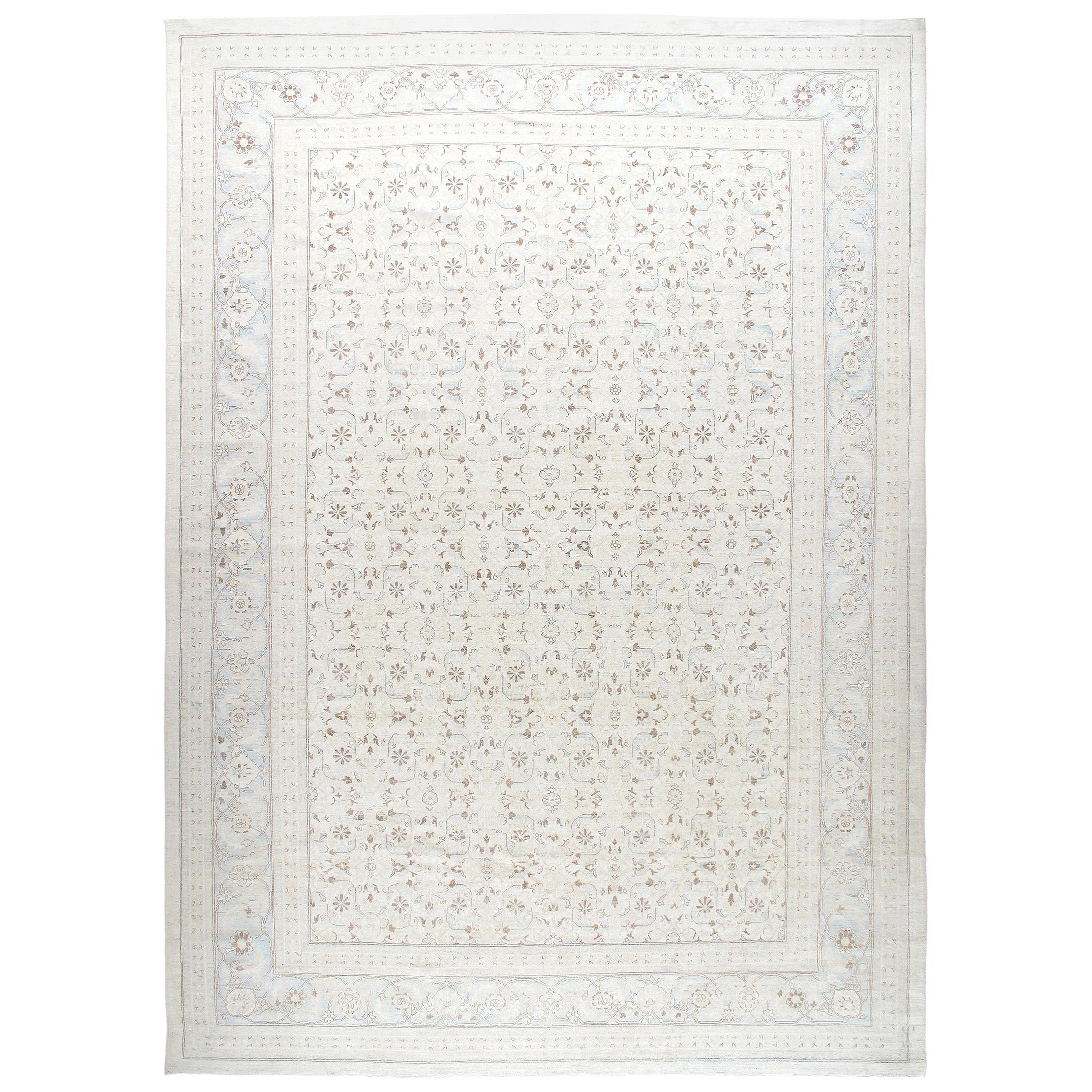 Tabriz Hand Knotted Patina Rug in Beige and Cream Color For Sale