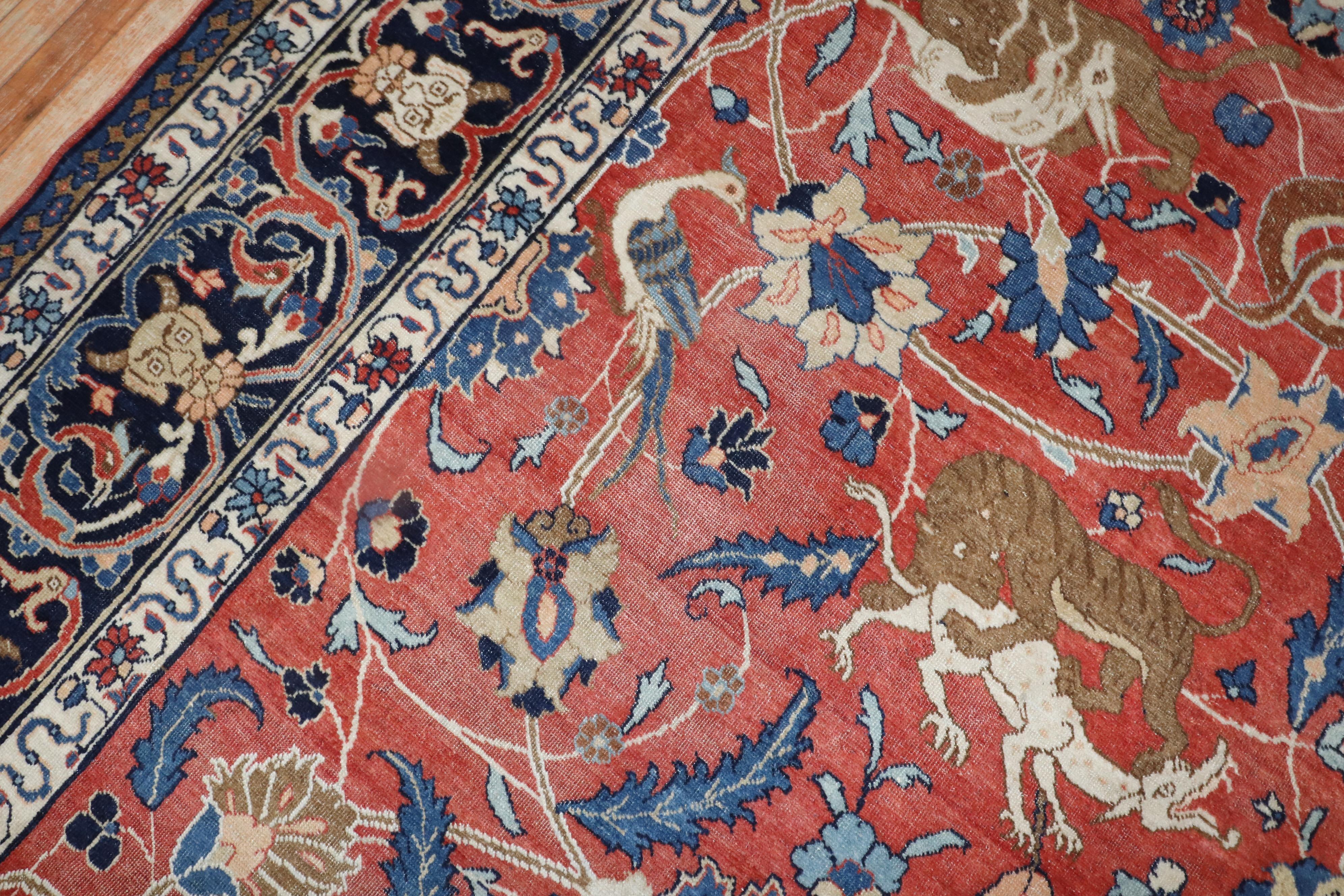 Alfombra Persa Tabriz Pictórica de Animales de Caza en venta 5