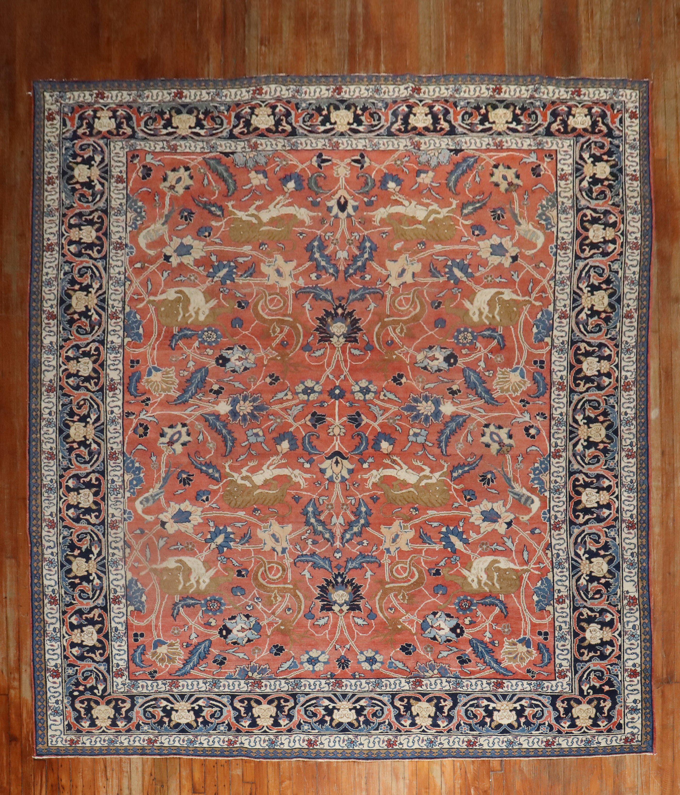 Persian Tabriz Hunting Animal Pictorial Rug For Sale 10