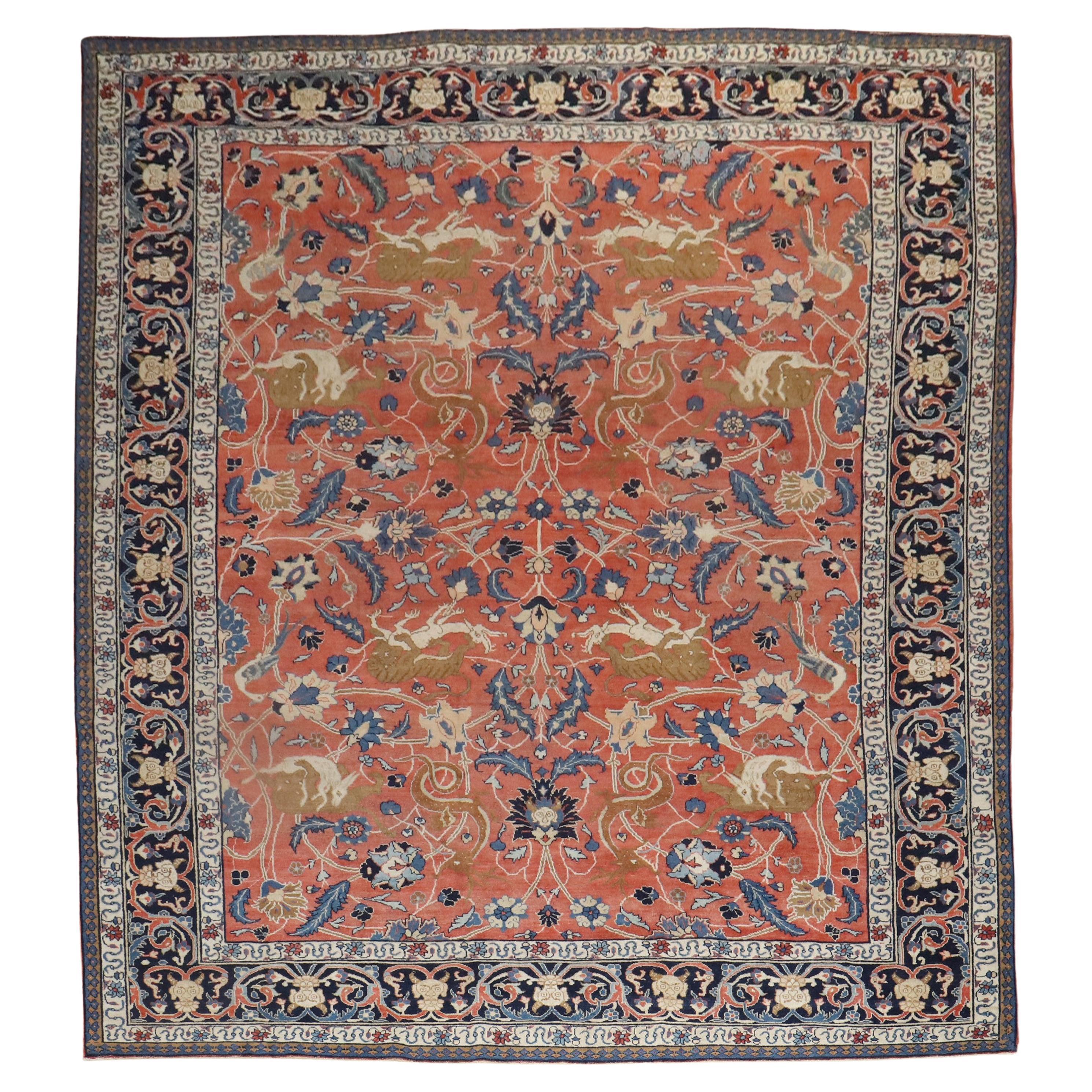 Persian Tabriz Hunting Animal Pictorial Rug For Sale