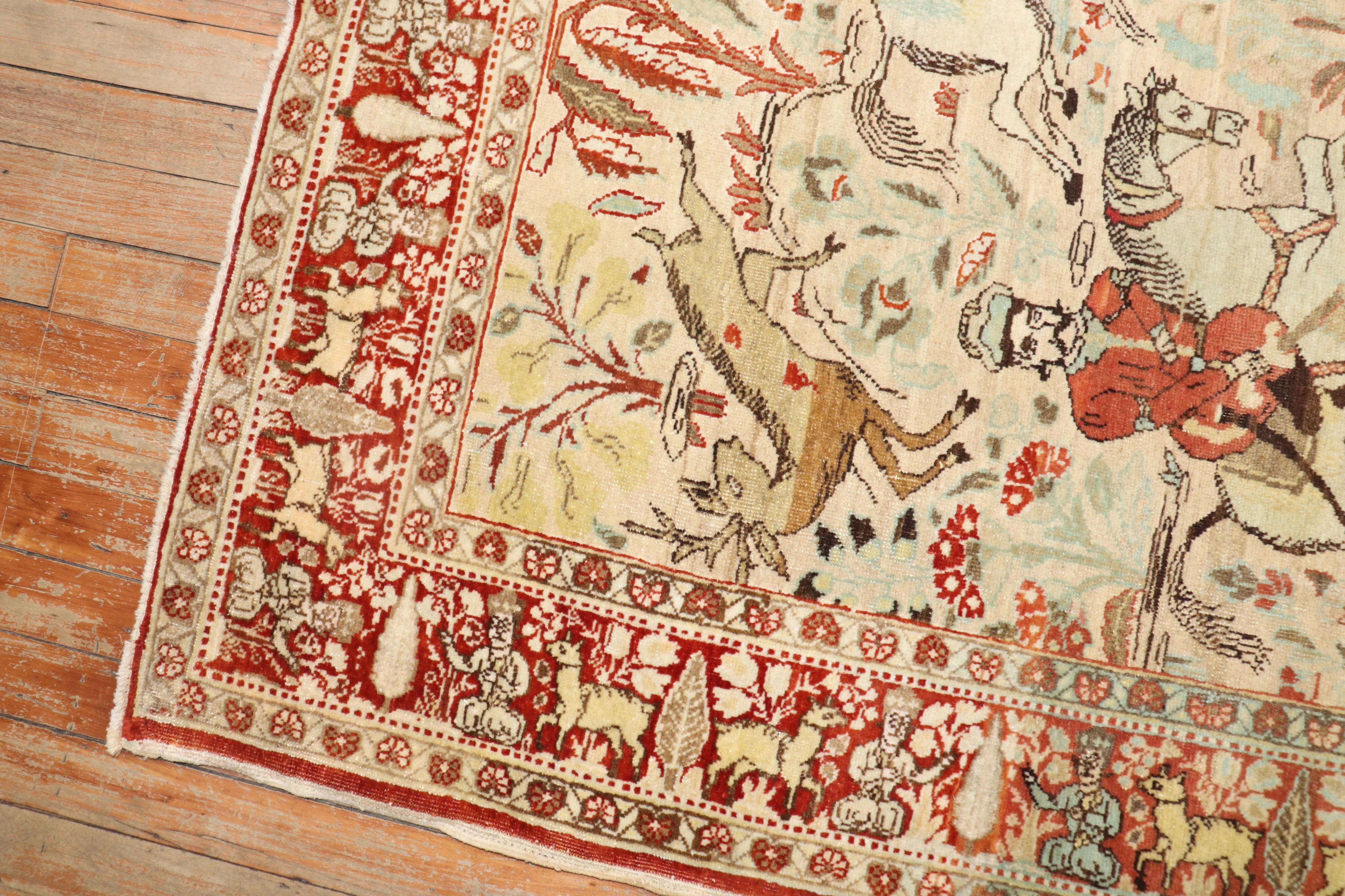 Persian Tabriz Hunting Animal Pictorial Scatter Rug For Sale 3