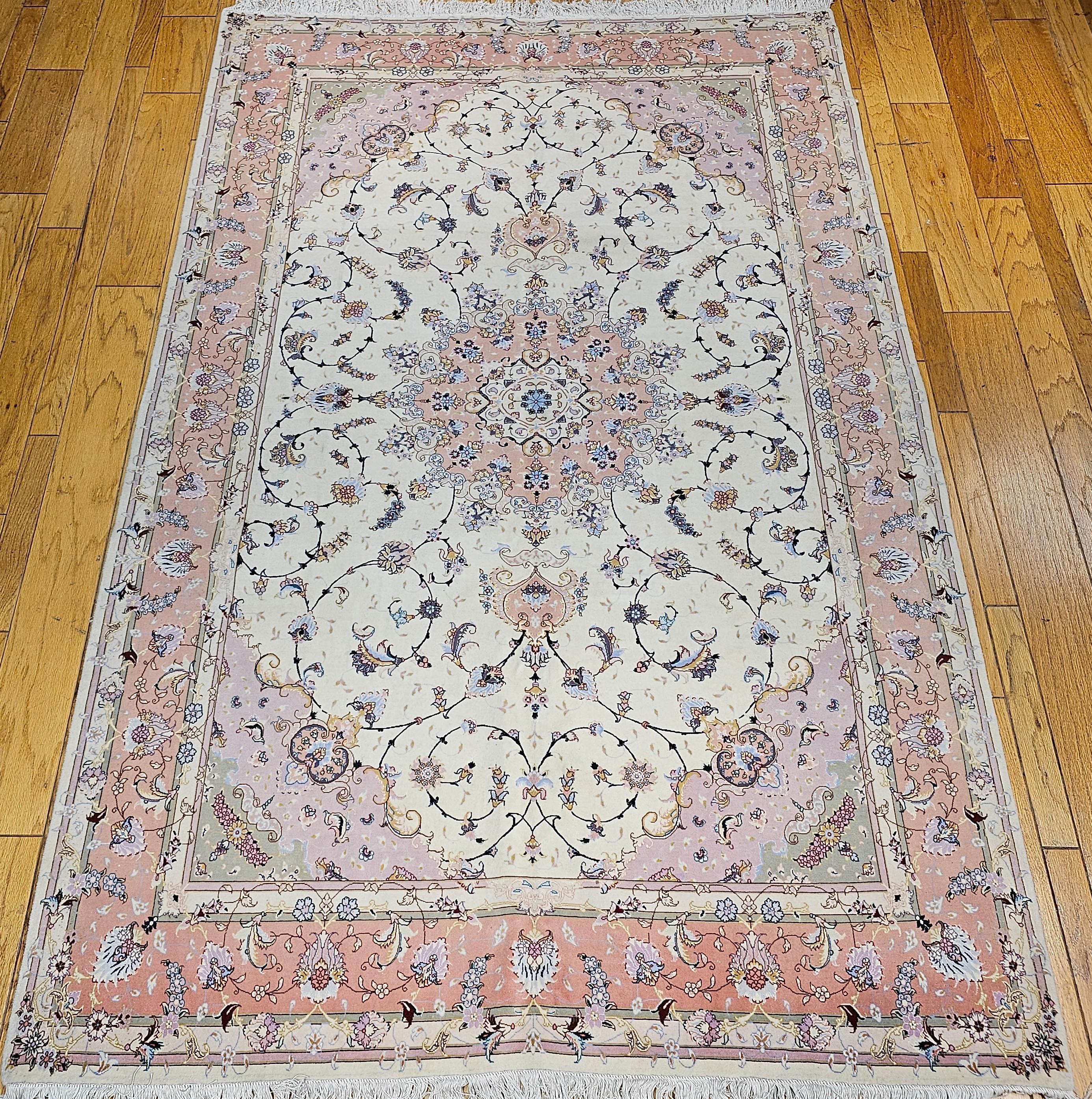 Persian Tabriz in Floral Pattern in Ivory, Pale Pink, Green, Baby Blue, Red For Sale 9
