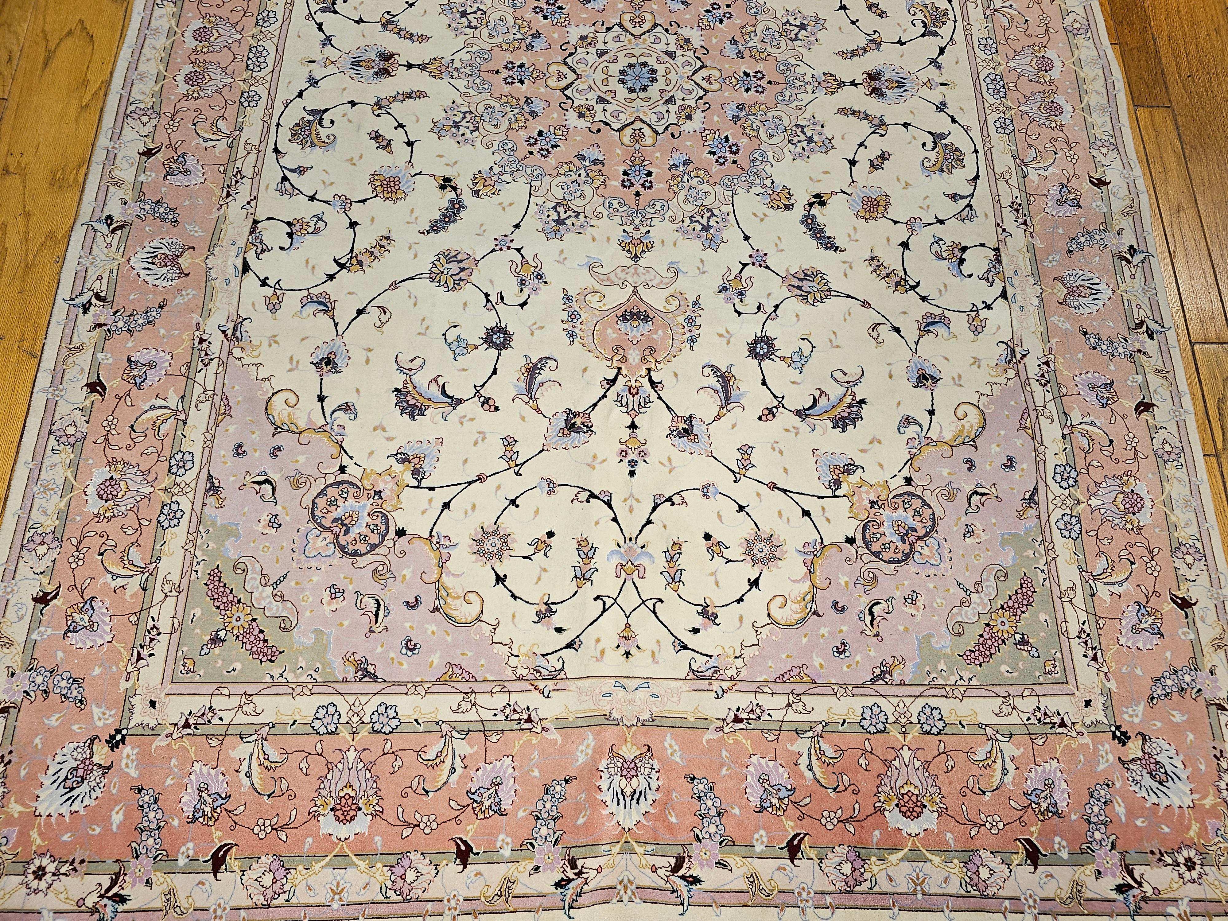 20th Century Persian Tabriz in Floral Pattern in Ivory, Pale Pink, Green, Baby Blue, Red For Sale