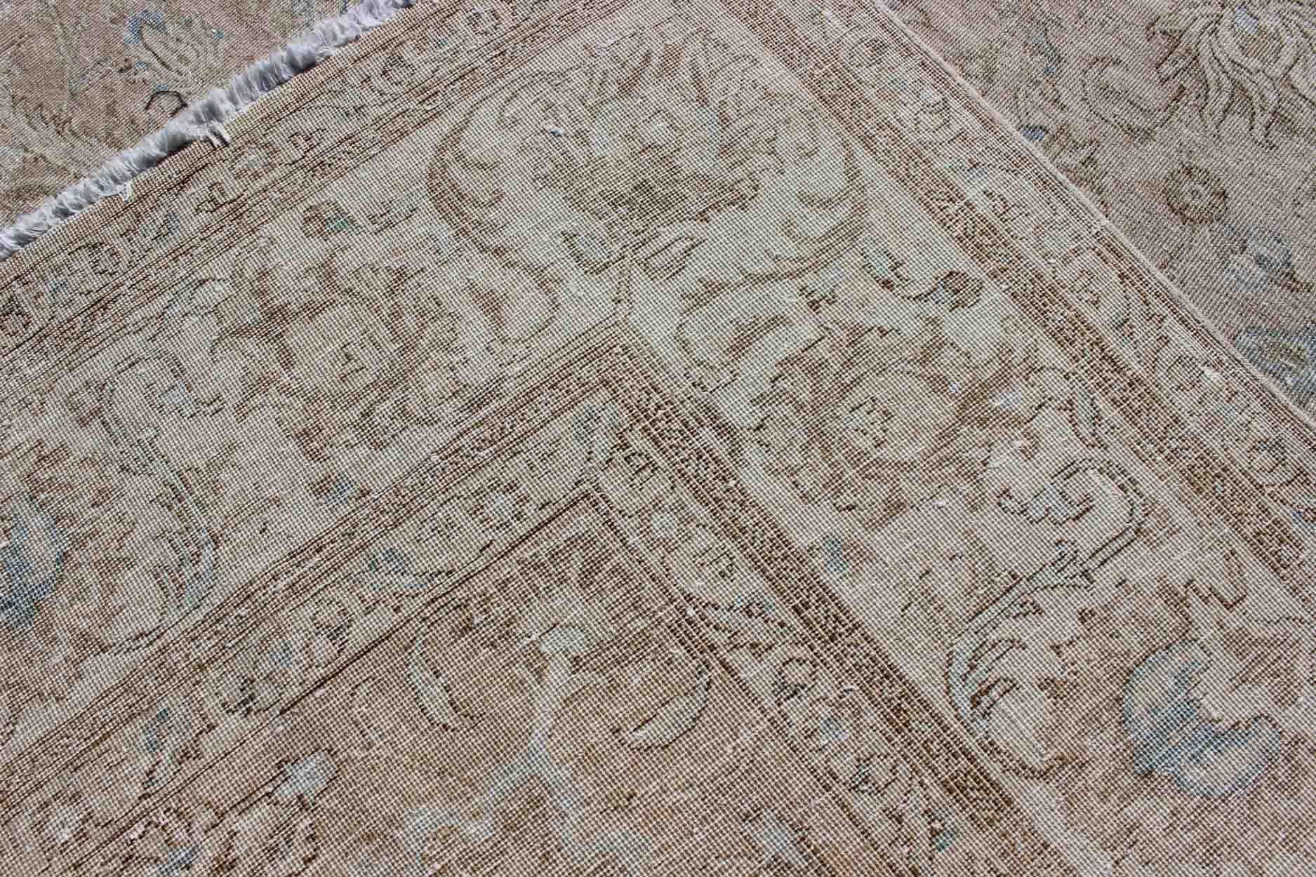 Persian Tabriz Long Rug with Floral Design in Ivory, Blue, Blush, Brown For Sale 8
