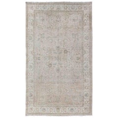 Persian Tabriz Long Rug with Floral Design in Ivory, Blue, Blush, Brown
