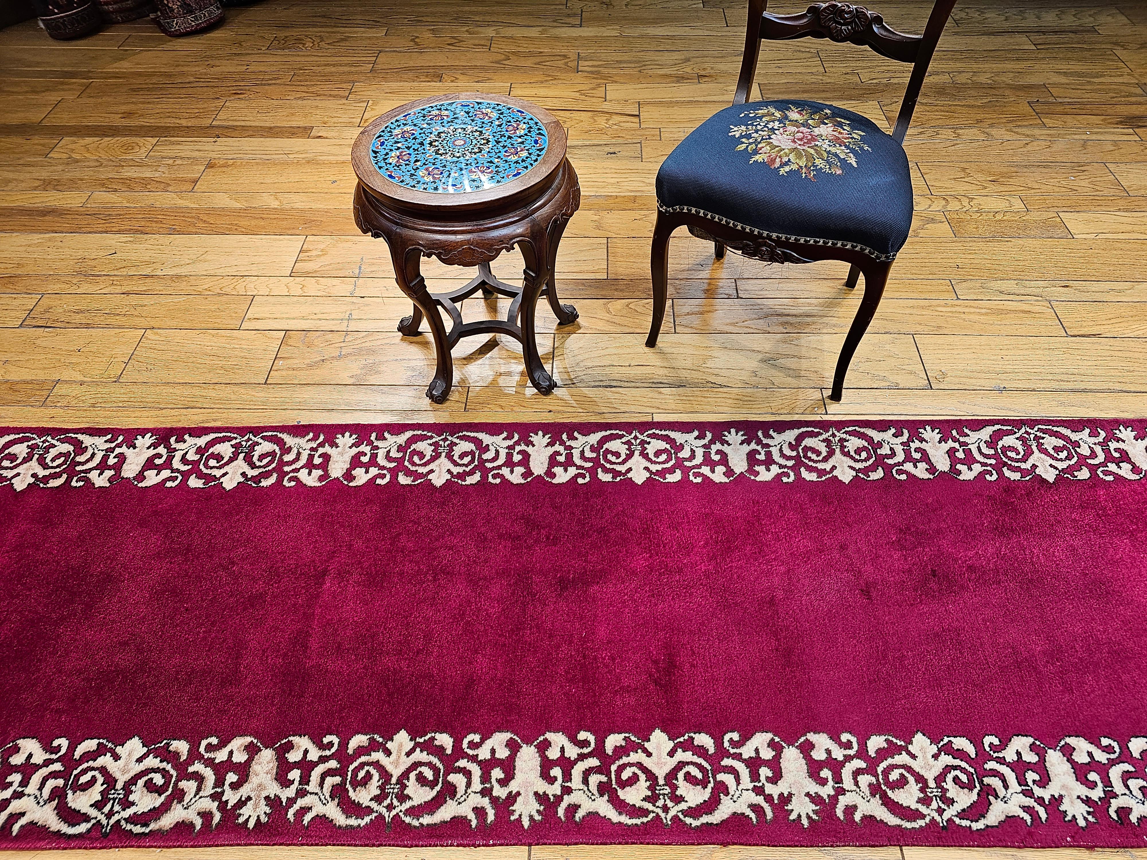 Wool Persian Tabriz Long Runner in an Open Pattern in Crimson, Ivory, Tan For Sale