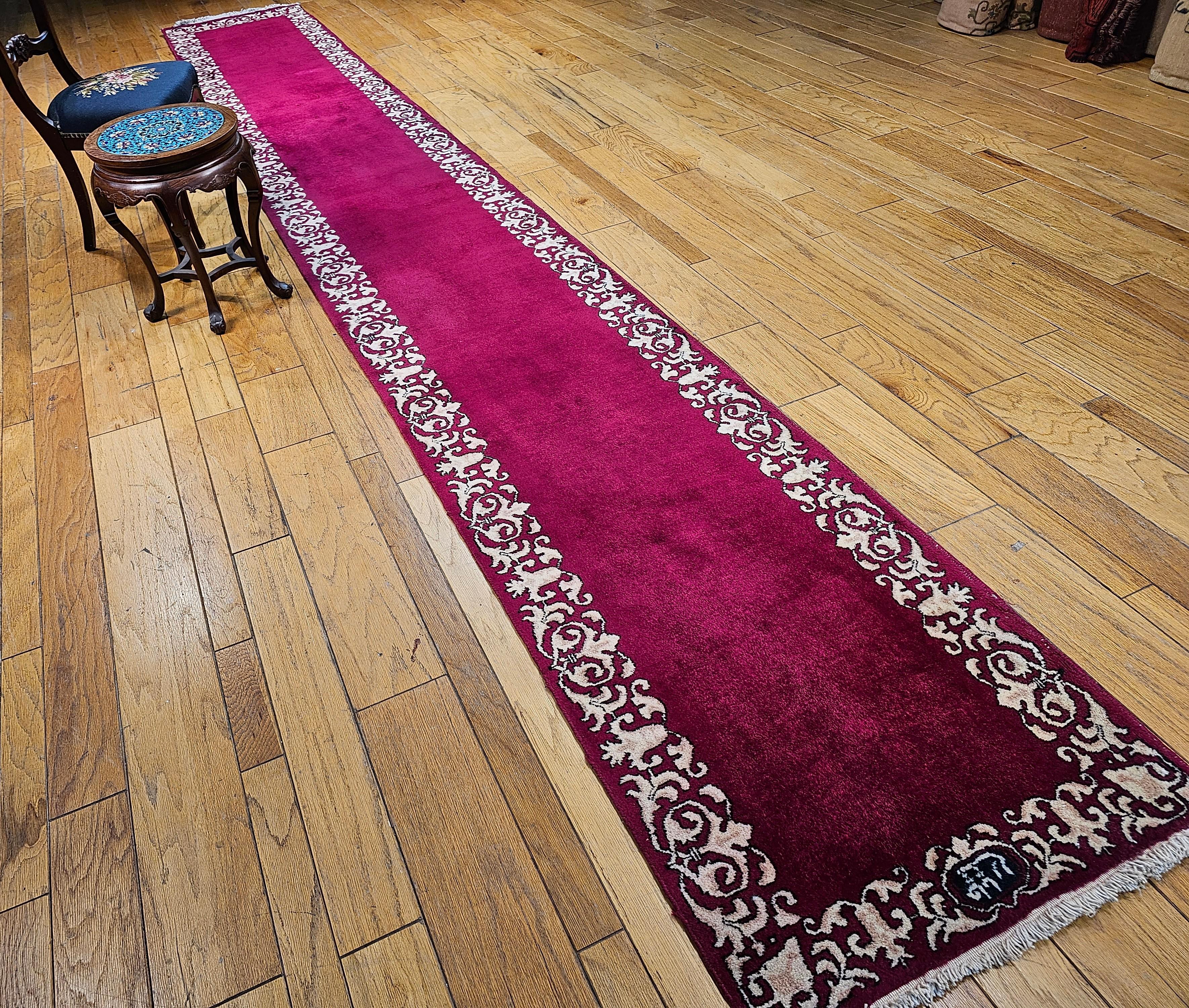 Persian Tabriz Long Runner in an Open Pattern in Crimson, Ivory, Tan For Sale 1