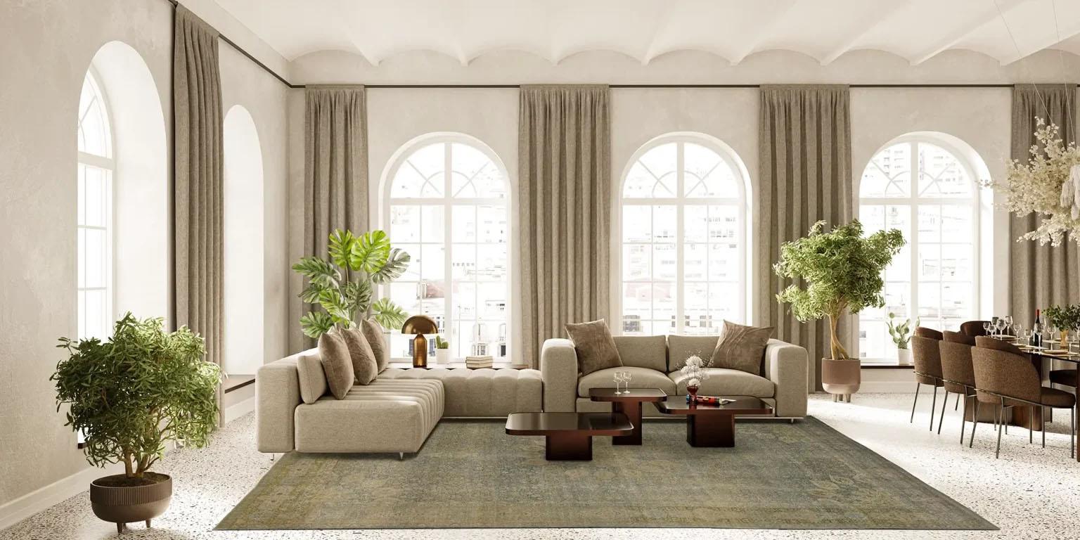 A Masterpiece of Time: The Oversized Tabriz Rug
Embrace the serene beauty of a bygone era with this magnificent oversized Persian Tabriz rug. Known for their intricate designs and fine craftsmanship, Tabriz rugs are a hallmark of traditional