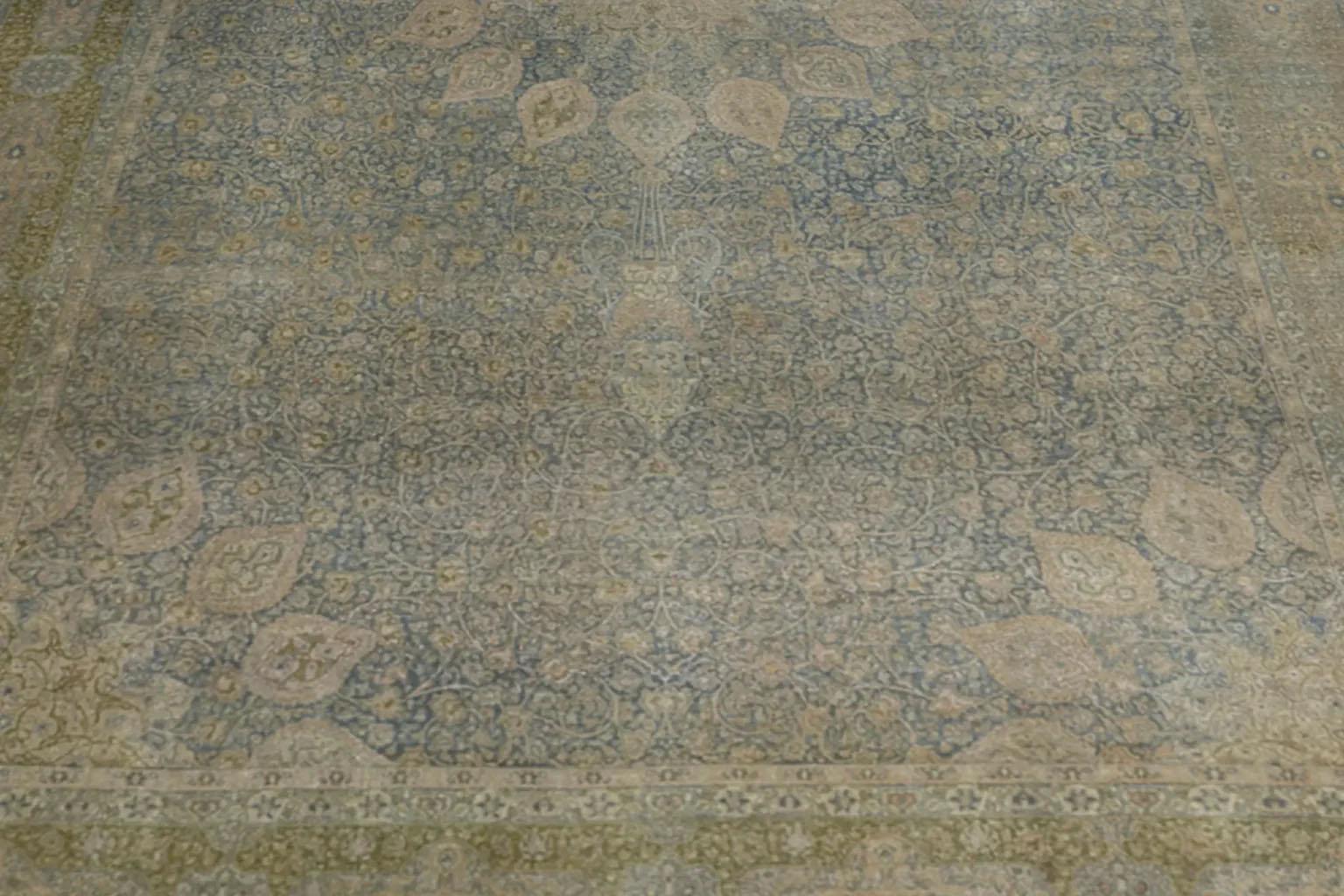 Wool Persian Tabriz Over Size Rug - Blue Green Taupe Design For Sale