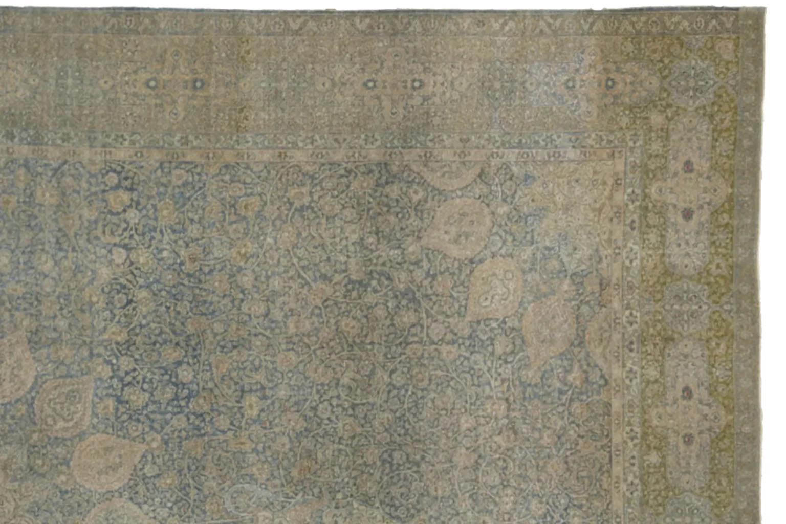 Persian Tabriz Over Size Rug - Blue Green Taupe Design For Sale 1