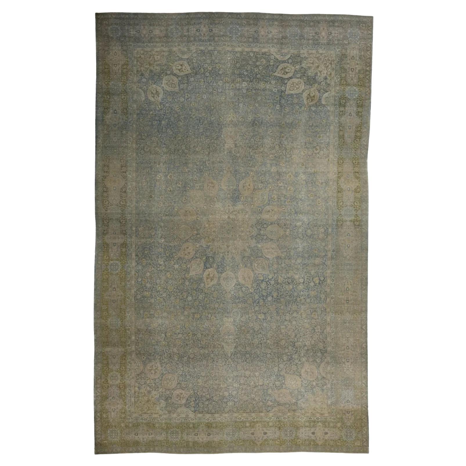 Persian Tabriz Over Size Rug - Blue Green Taupe Design For Sale