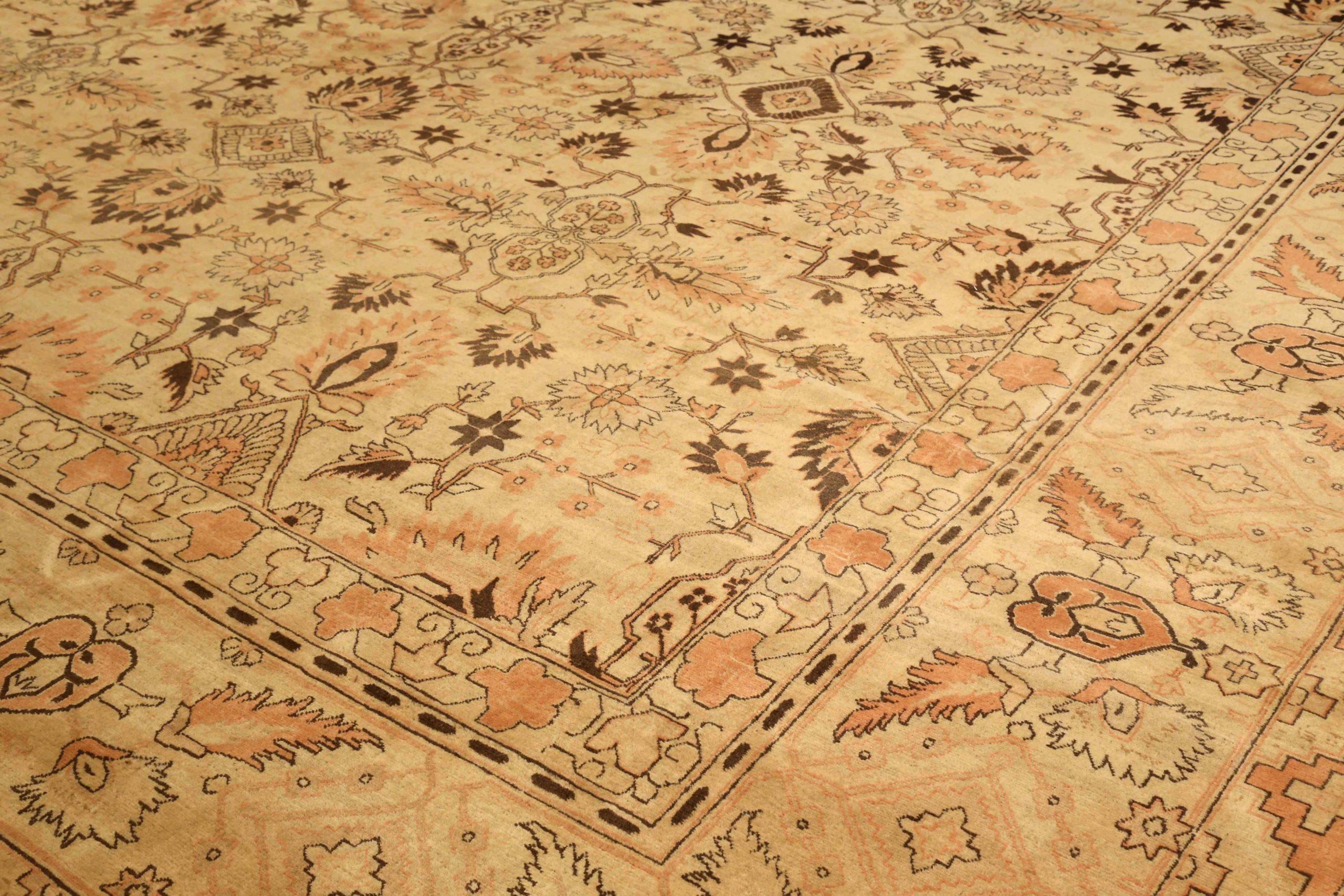 Persische Tabriz Over Size Teppich CIRCA 1880 - Wolle Brown Elfenbein Rosa 71955 (Asiatisch) im Angebot