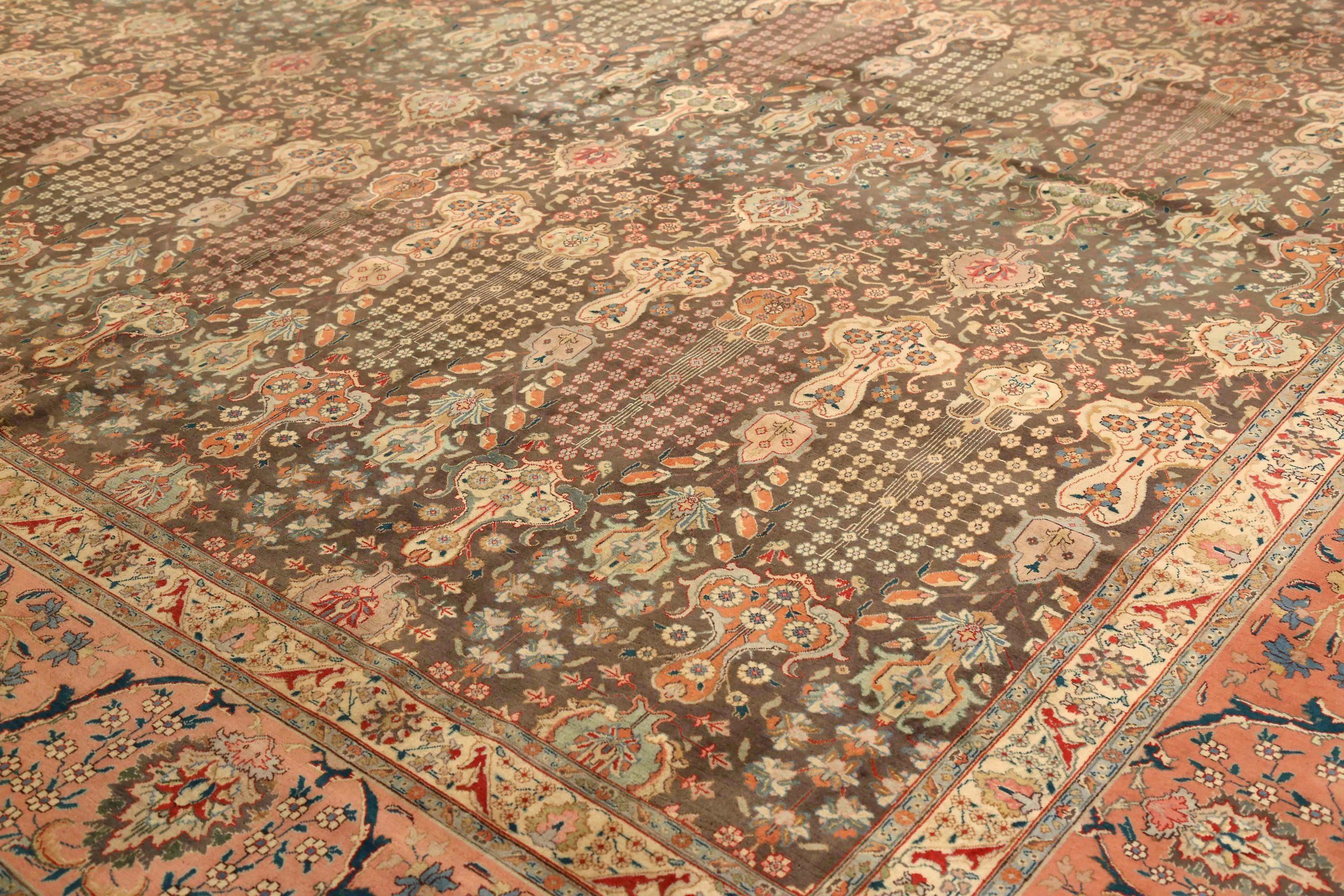 Persische Tabriz Over Size Teppich CIRCA 1880 - Wolle Brown Elfenbein Rosa 73466 (Asiatisch) im Angebot