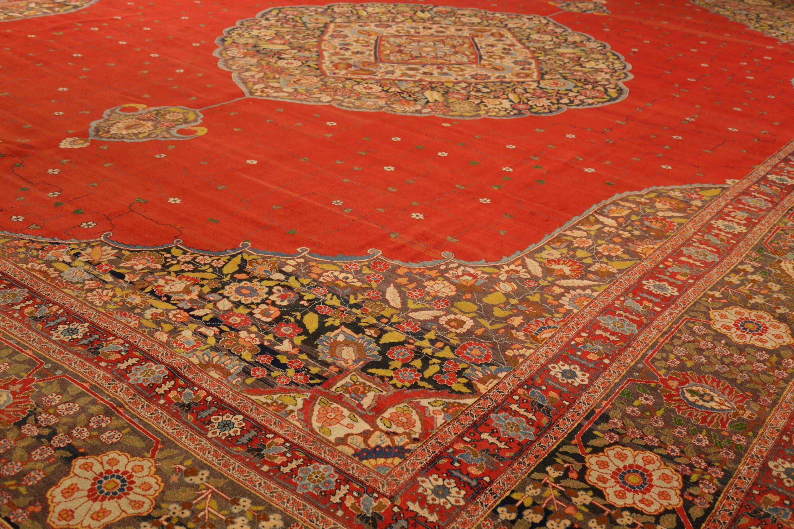 Tappeto Persiano Tabriz Over Size Circa 1880 - Lana Verde Blu Navy Rosso 72466 In condizioni ottime in vendita a Dallas, TX