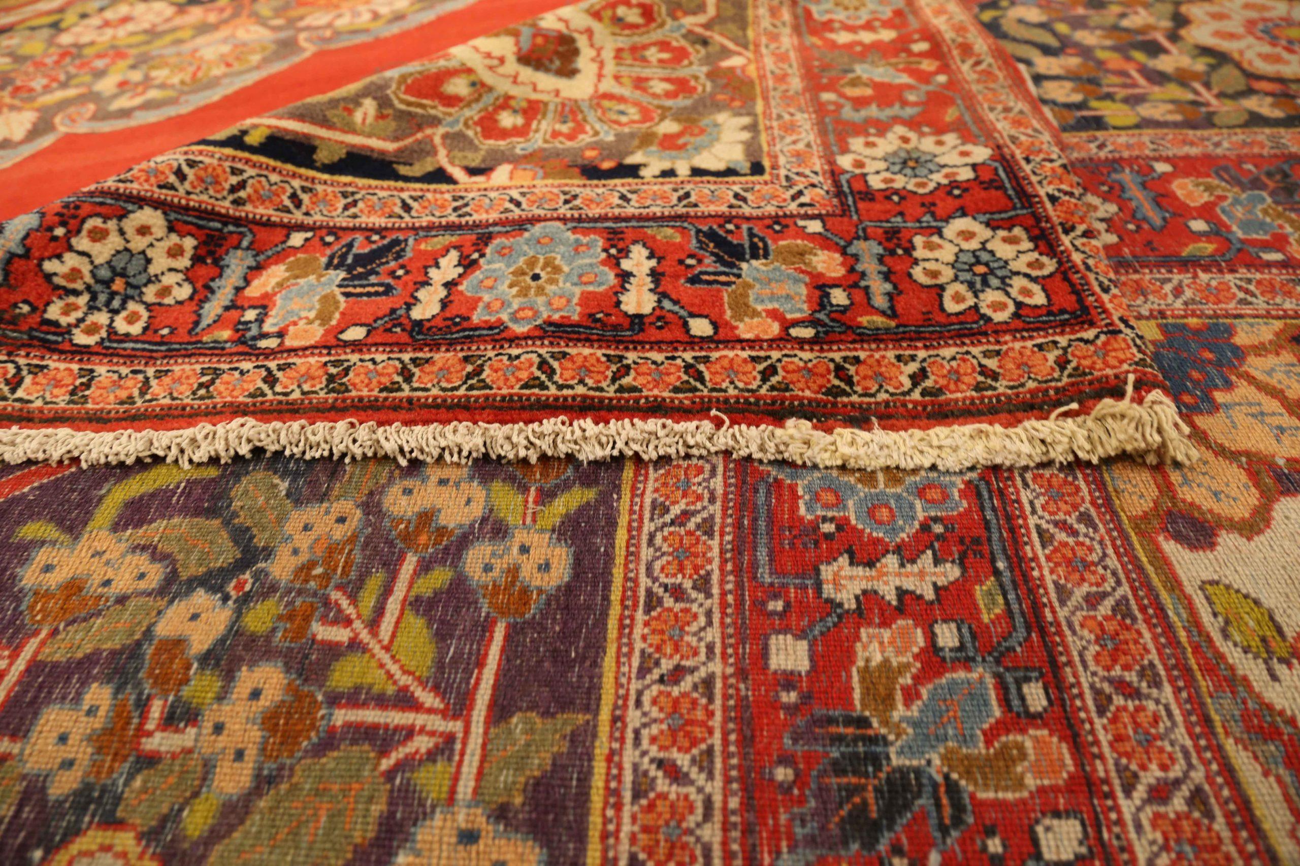 XX secolo Tappeto Persiano Tabriz Over Size Circa 1880 - Lana Verde Blu Navy Rosso 72466 in vendita