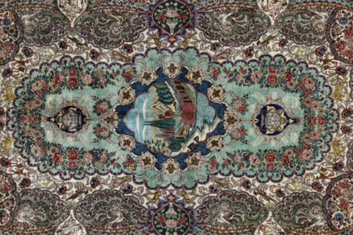Asiatico Tappeto persiano Tabriz di dimensioni maggiori, circa 1910 - Lana Blu Verde Avorio Rosso - 91576 in vendita