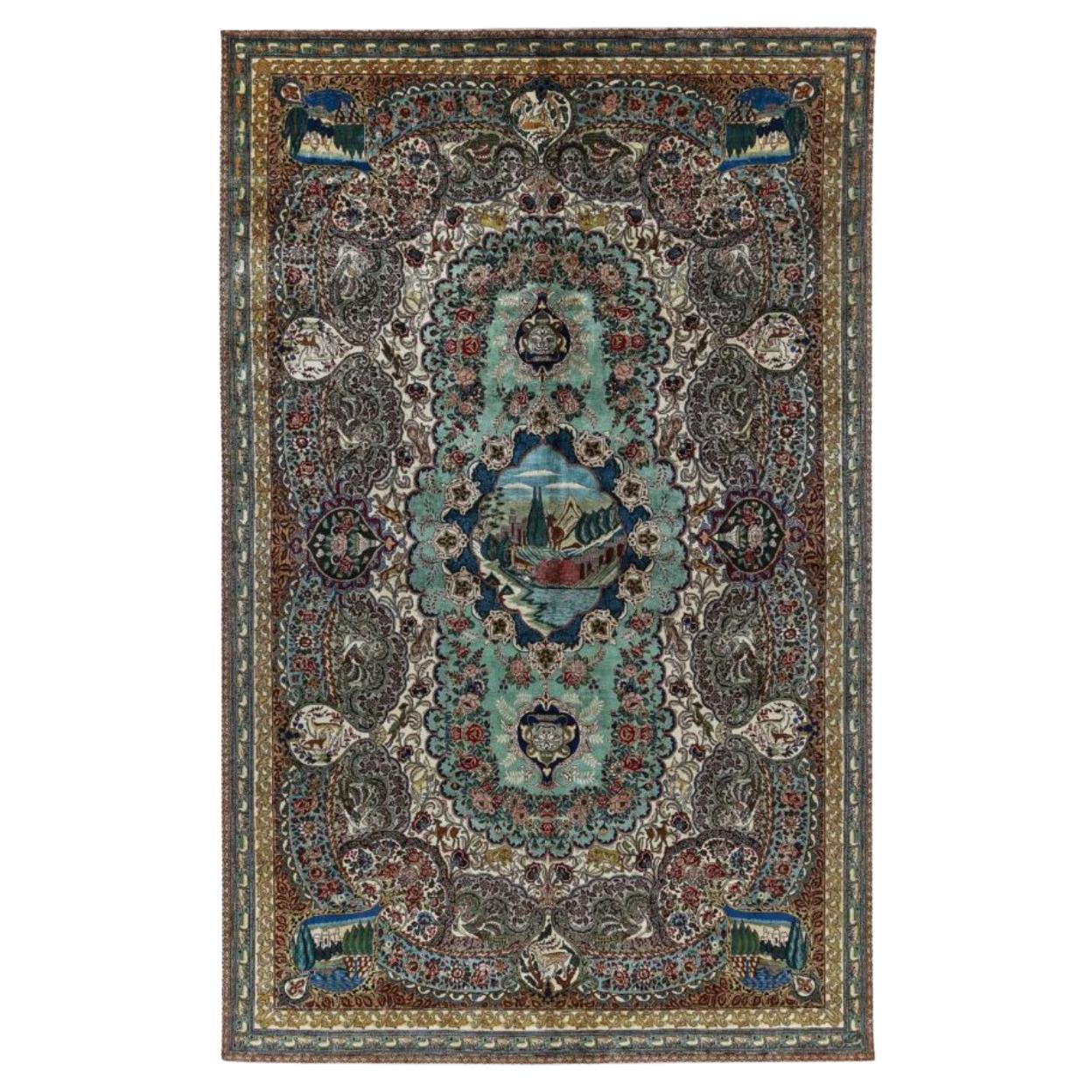 Tappeto persiano Tabriz di dimensioni maggiori, circa 1910 - Lana Blu Verde Avorio Rosso - 91576