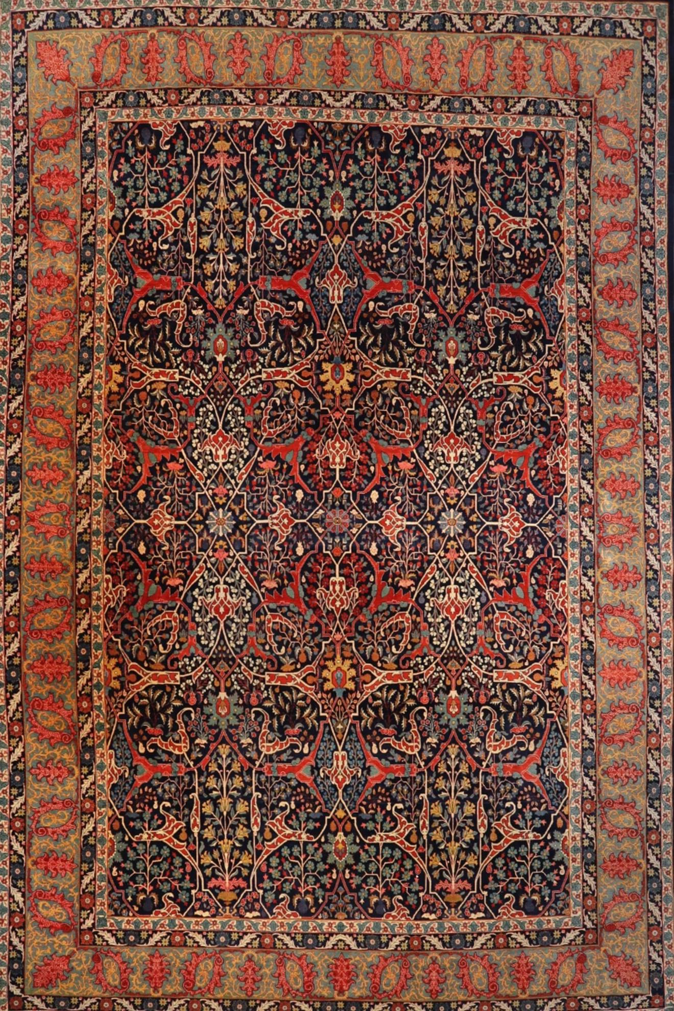 Tribal Antique Persian Tabriz Rug Circa 1910 - Wool Blue Ivory Navy Blue Red - 99579 For Sale