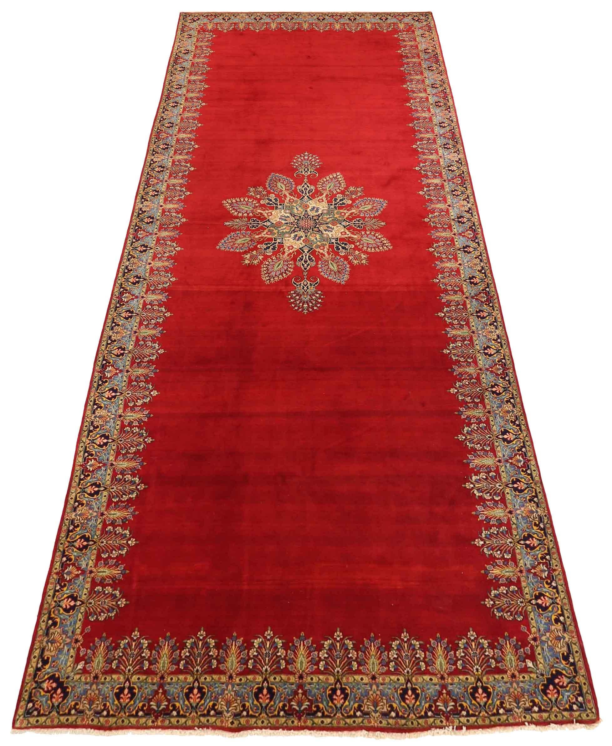 Entdecken Sie die Eleganz des persischen Tabriz mit dem Over-Size-Teppich von circa 1910. Dieses exklusive Design aus Wolle und Blau-Elfenbein-Rot ist perfekt, um Ihren Raum zu verschönern.