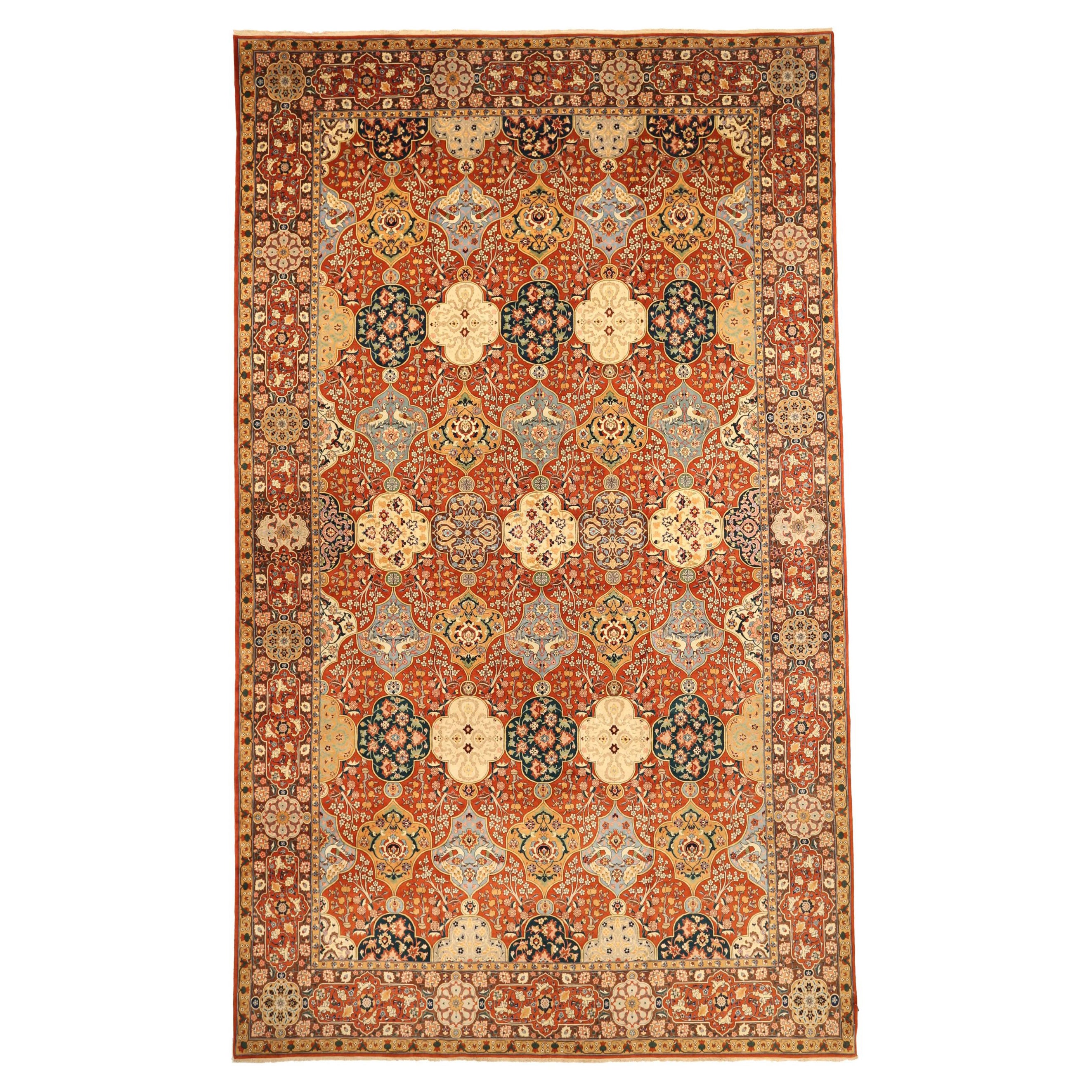 Tapis persan Tabriz Over Size datant d'environ 1910 - Laine bleu ivoire rouge jaune 73063