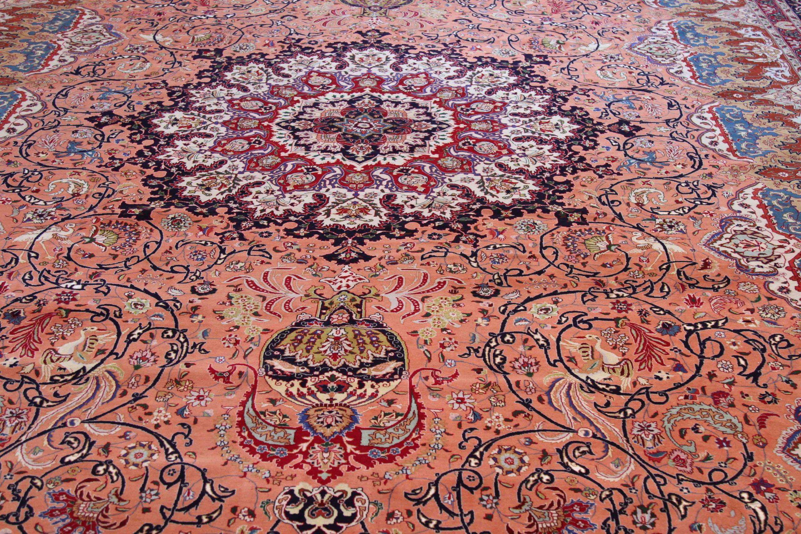 Tapis persan Tabriz Over Size datant d'environ 1940 - Laine bleu ivoire rose 70605 Excellent état - En vente à Dallas, TX