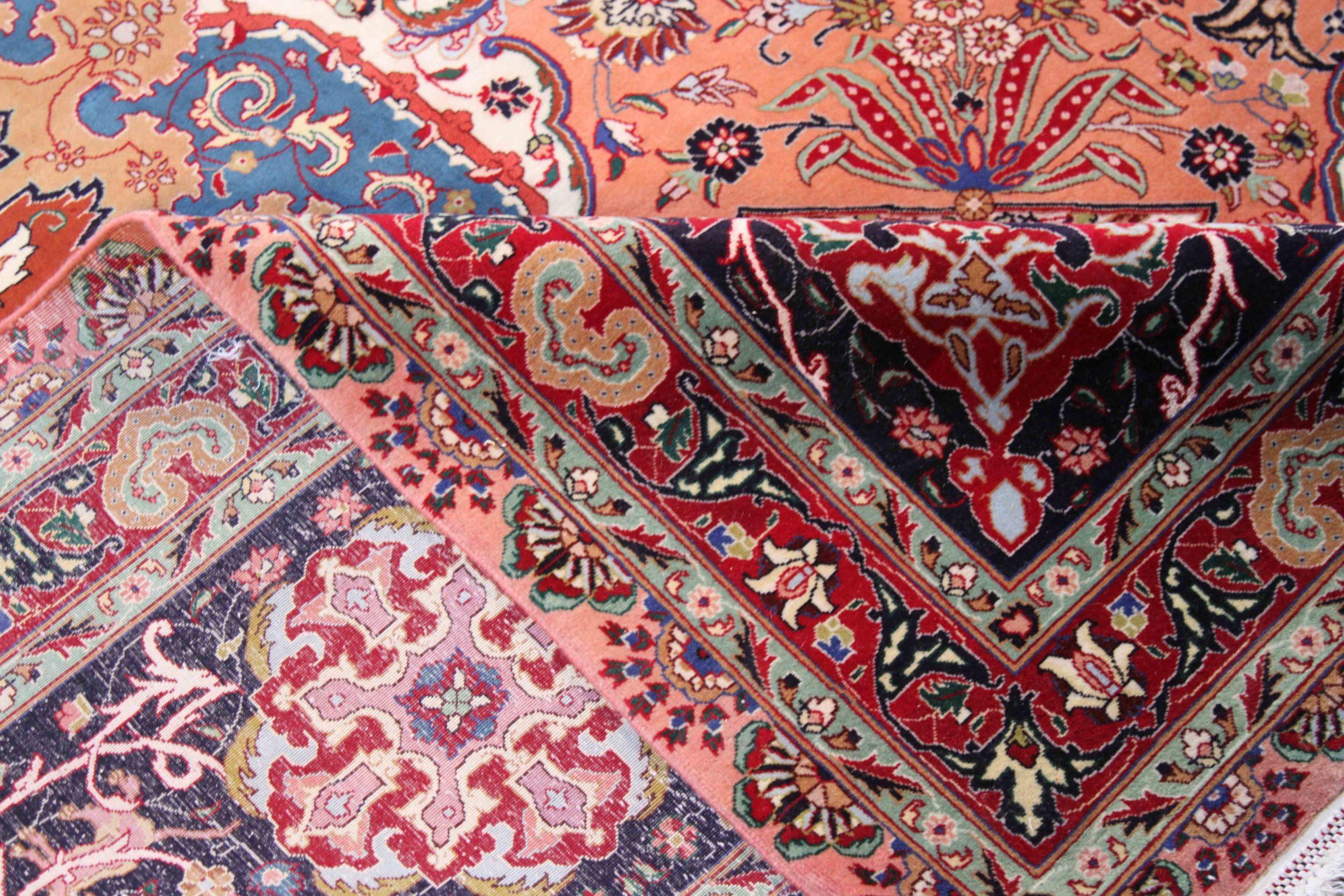 20ième siècle Tapis persan Tabriz Over Size datant d'environ 1940 - Laine bleu ivoire rose 70605 en vente