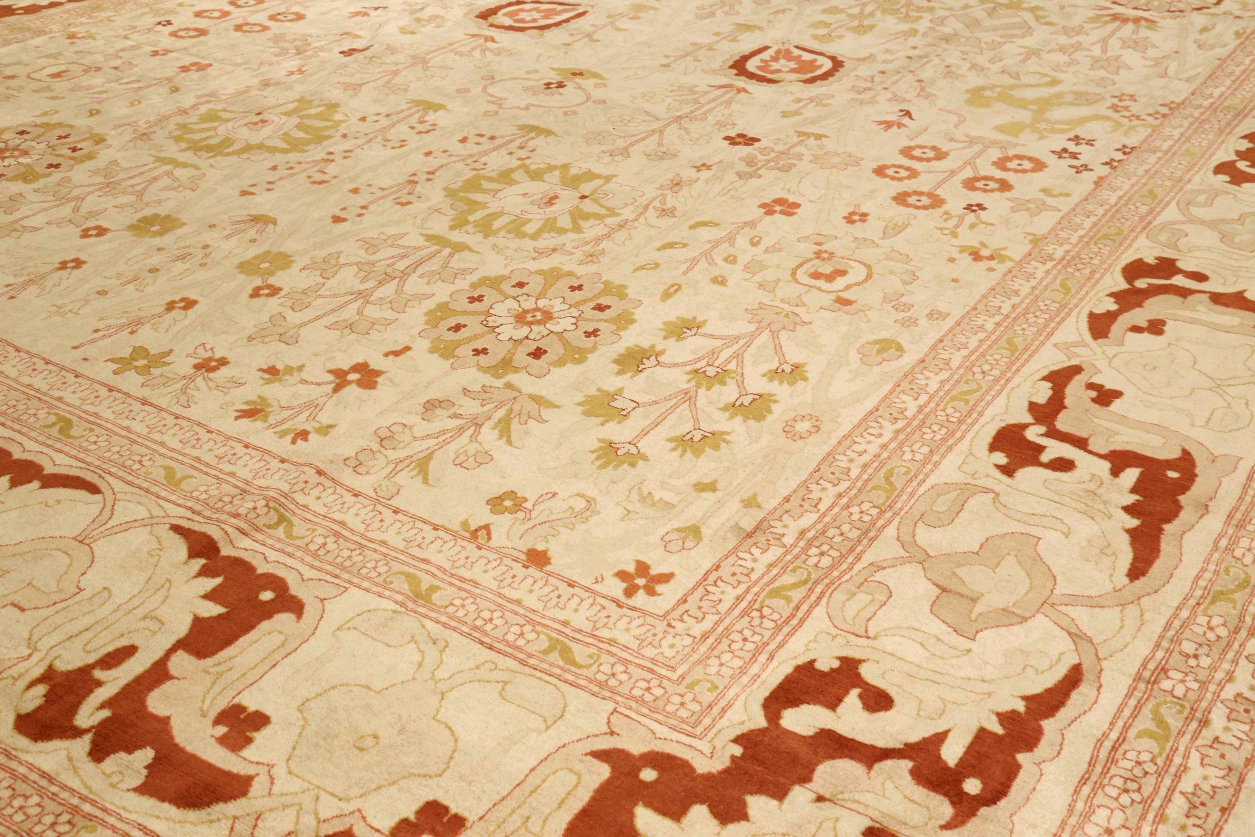 Persischer Täbris-Teppich in Übergröße Circa 1940 - Wolle Grün Elfenbein Rot 73006 (Asiatisch) im Angebot