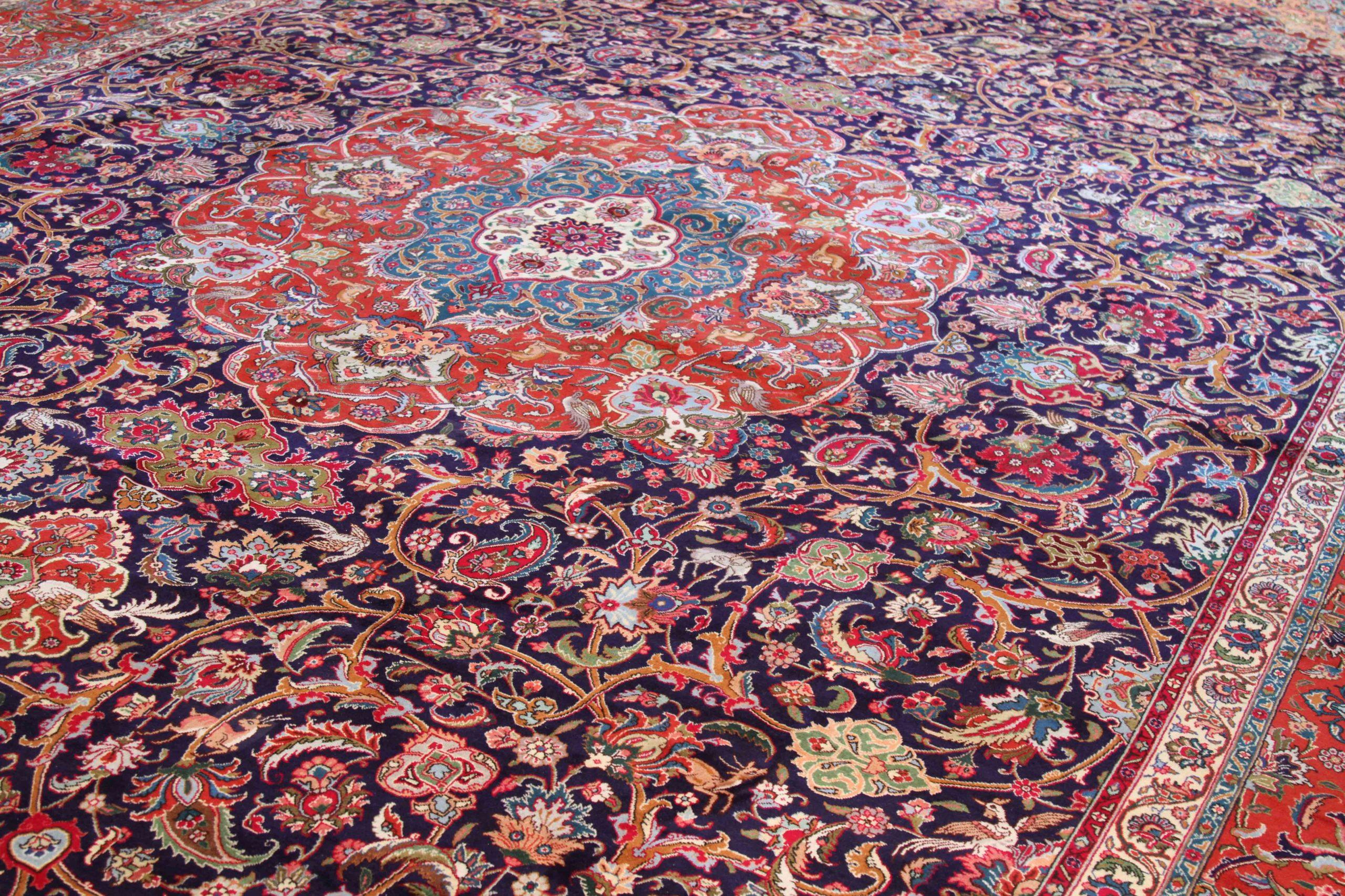 Tappeto Persiano Tabriz Over Size Circa 1940 - Lana Blu Navy Rosa Rosso 70618 In condizioni ottime in vendita a Dallas, TX