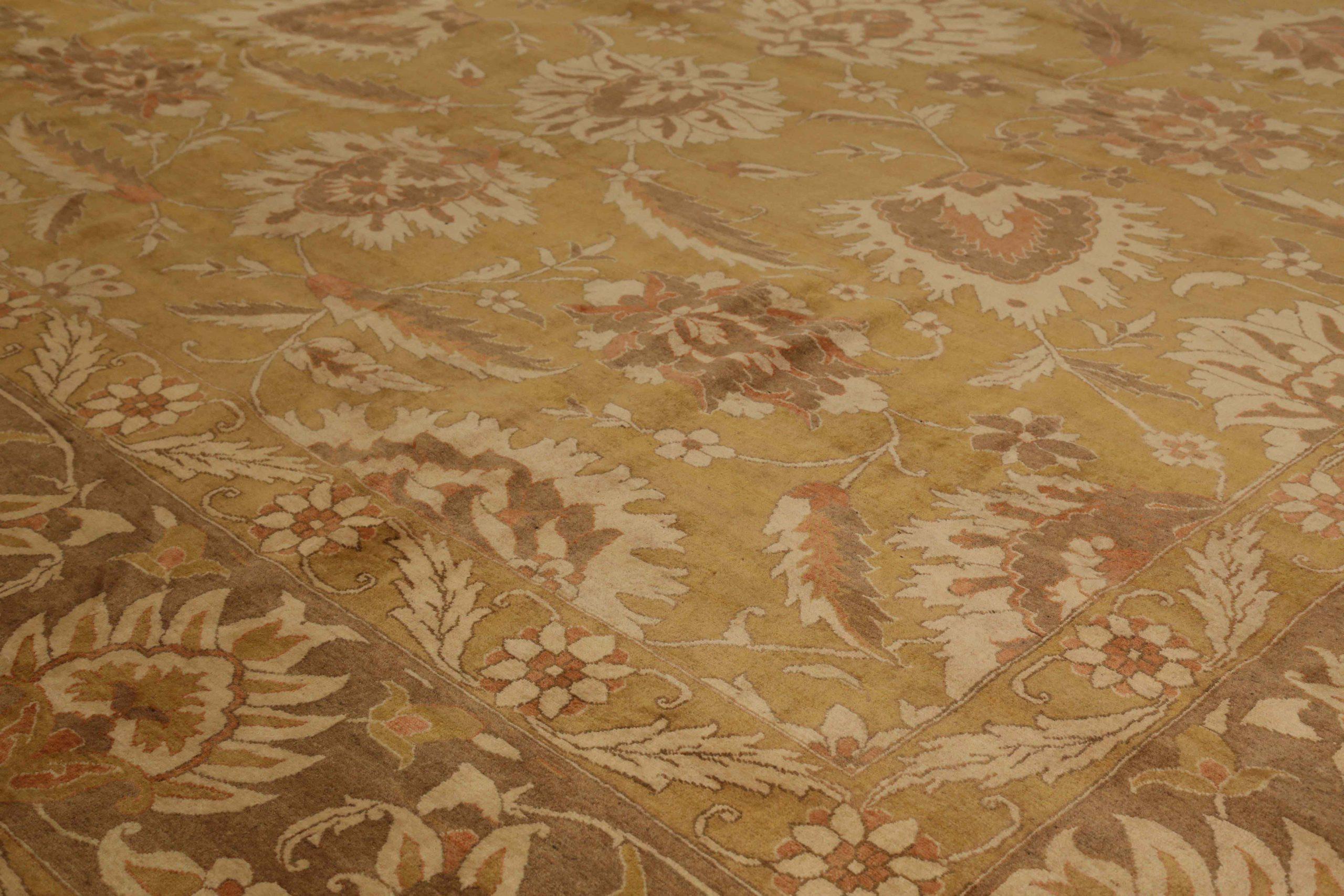 Asiatique Tapis Persan Tabriz Circa 1990 - Laine Brown Ivoire Jaune 72444 en vente