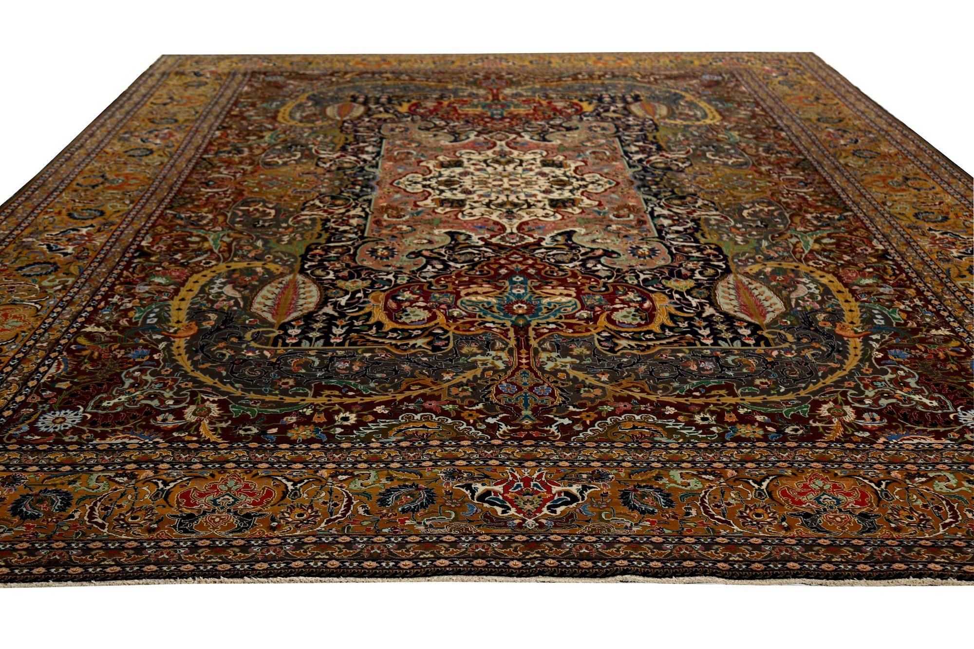 Iracheno Tappeto persiano Tabriz Over Size - Lana Nero Arancione Rosso - 97243 in vendita