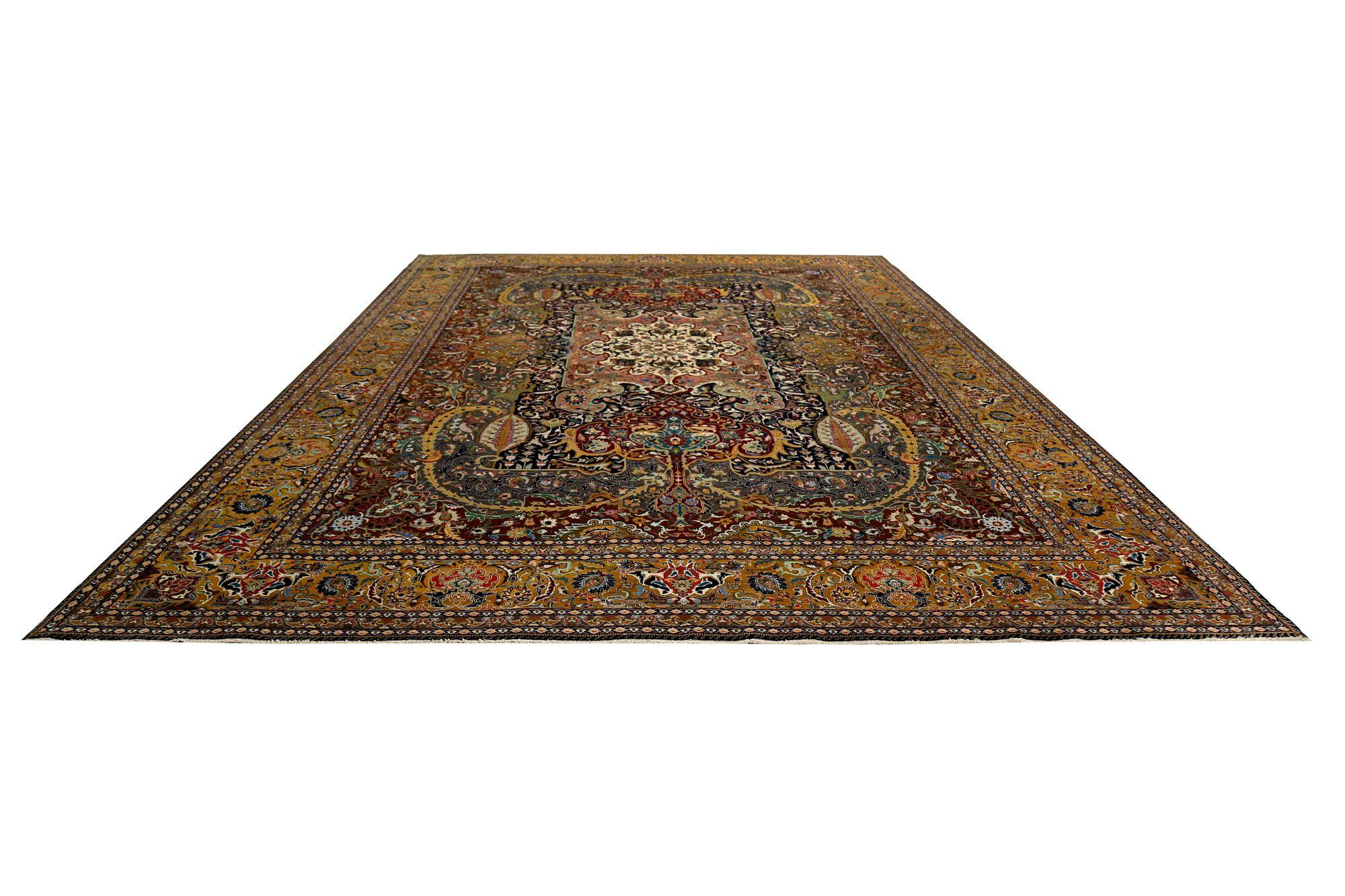 Tappeto persiano Tabriz Over Size - Lana Nero Arancione Rosso - 97243 In condizioni ottime in vendita a Dallas, TX