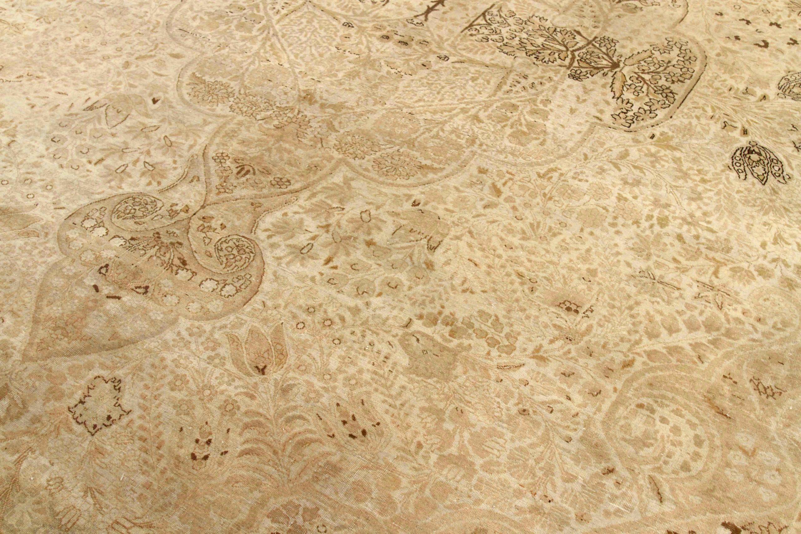 Iracheno Tappeto Persiano Tabriz Over Size - Lana Marrone Avorio Taupe Design - 76055 in vendita