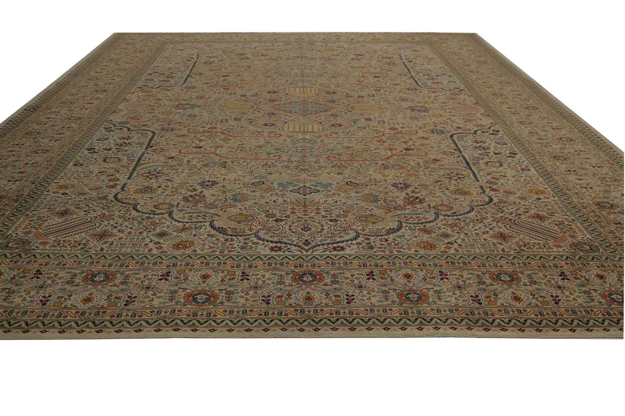 Iracheno Tappeto Persiano Tabriz Over Size - Lana Marrone Taupe Design - 97246 in vendita