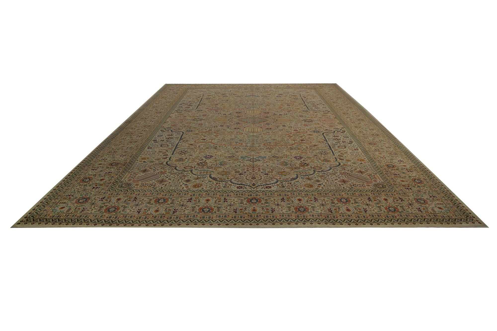 Tappeto Persiano Tabriz Over Size - Lana Marrone Taupe Design - 97246 In condizioni ottime in vendita a Dallas, TX