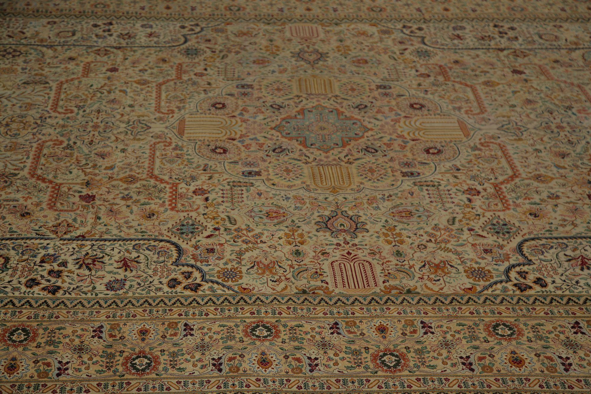 XX secolo Tappeto Persiano Tabriz Over Size - Lana Marrone Taupe Design - 97246 in vendita