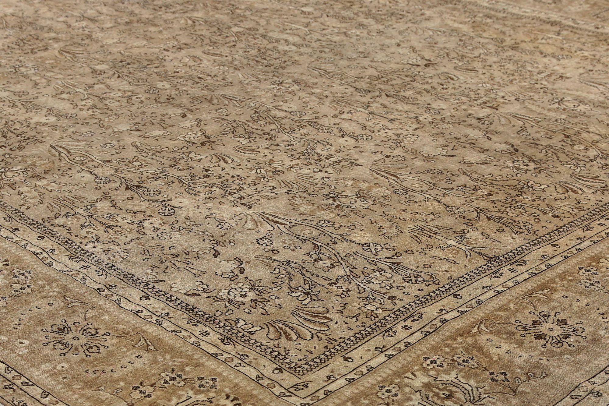 Iracheno Tappeto Persiano Tabriz Over Size - Lana Marrone Taupe Design - 97746 in vendita