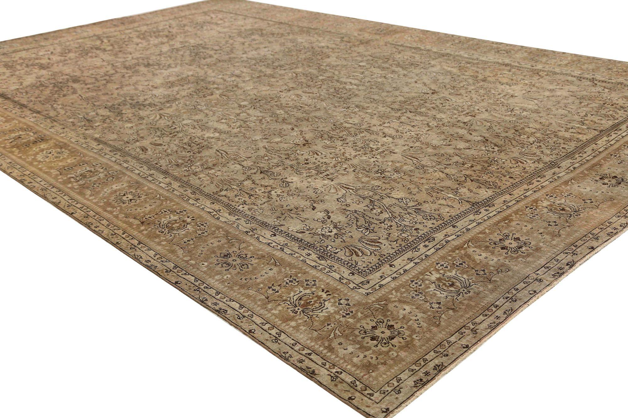 Tappeto Persiano Tabriz Over Size - Lana Marrone Taupe Design - 97746 In condizioni ottime in vendita a Dallas, TX