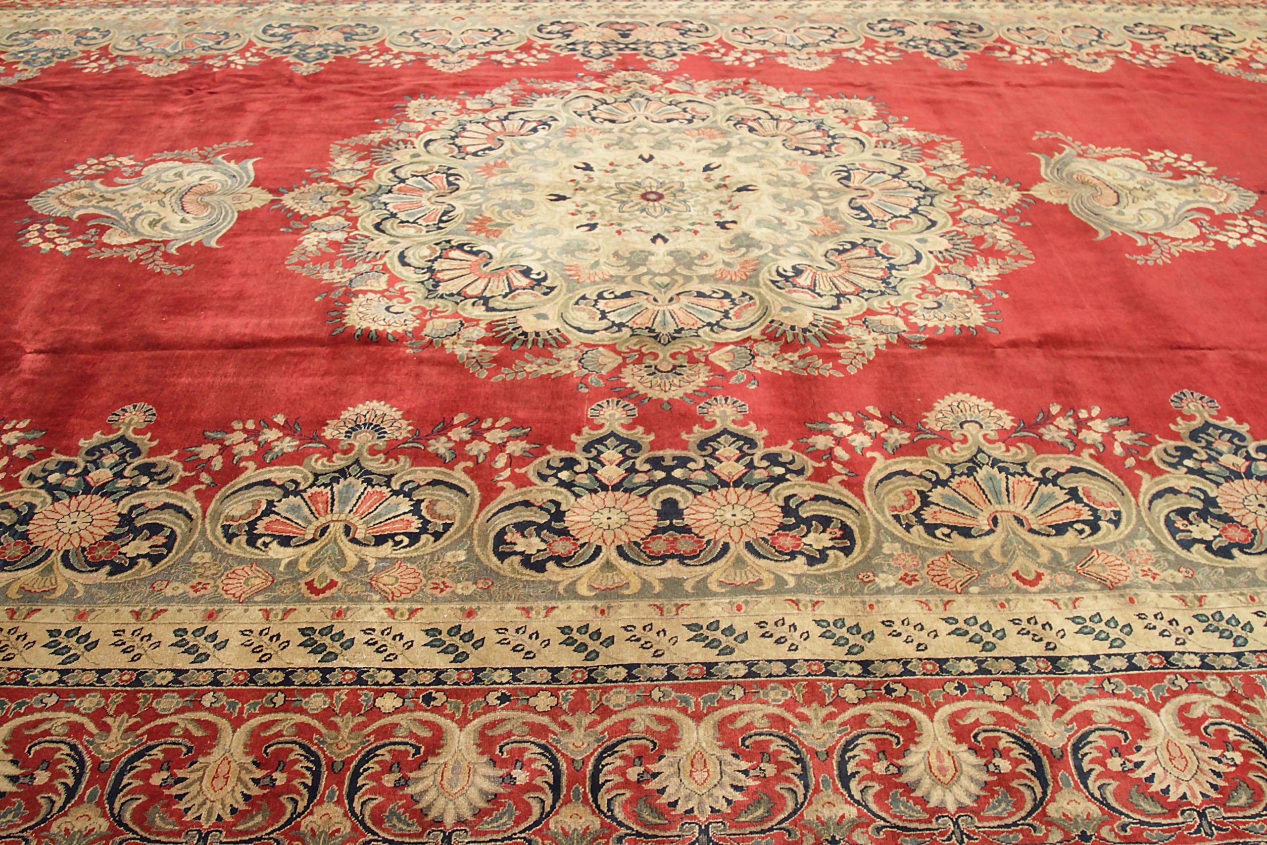 Persischer Täbris-Teppich in Übergröße - Wolle Elfenbeinrot Design - 88846 (Irakisch) im Angebot