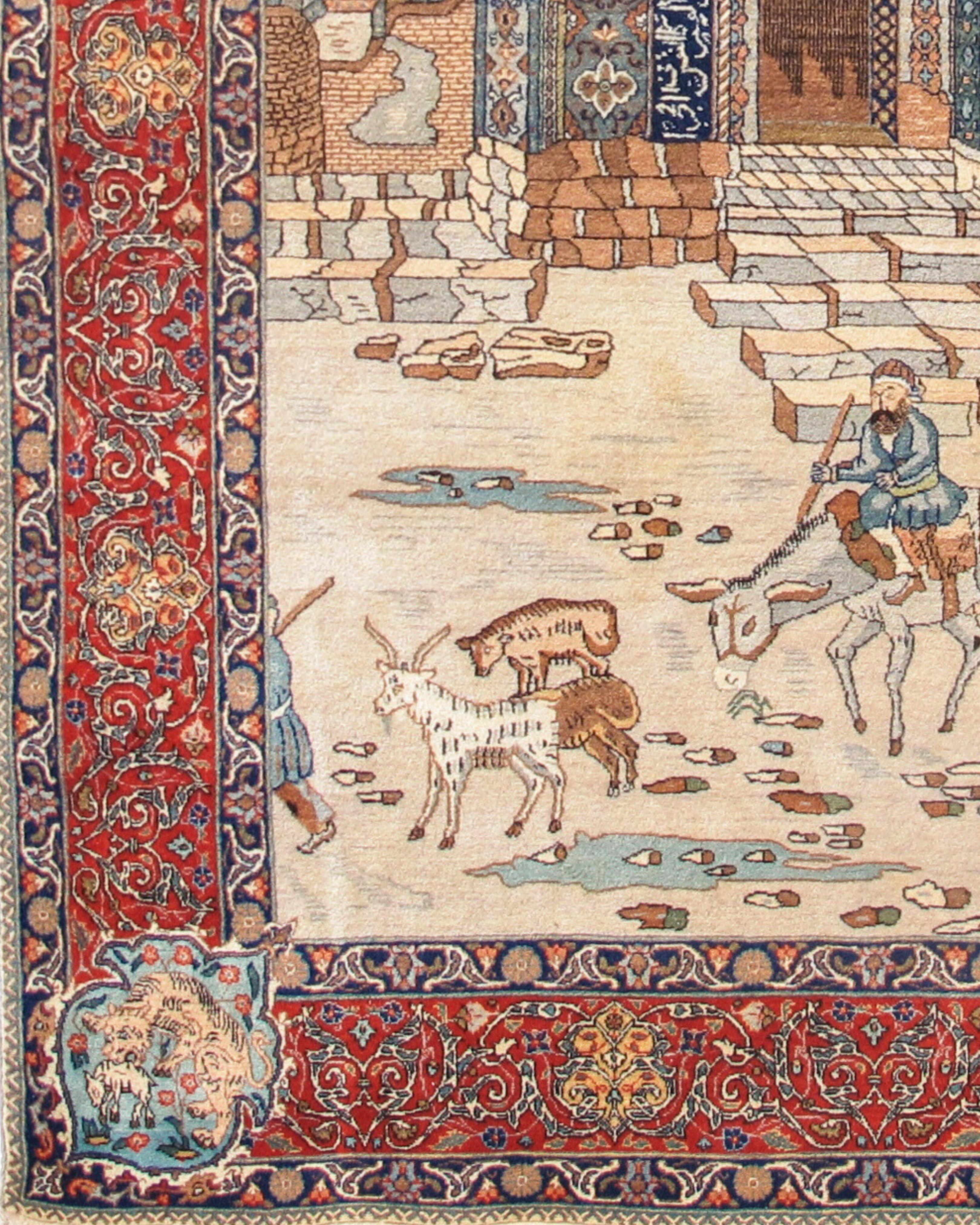 Tissé à la main Tapis pictural persan de Tabriz, vers 1960 en vente