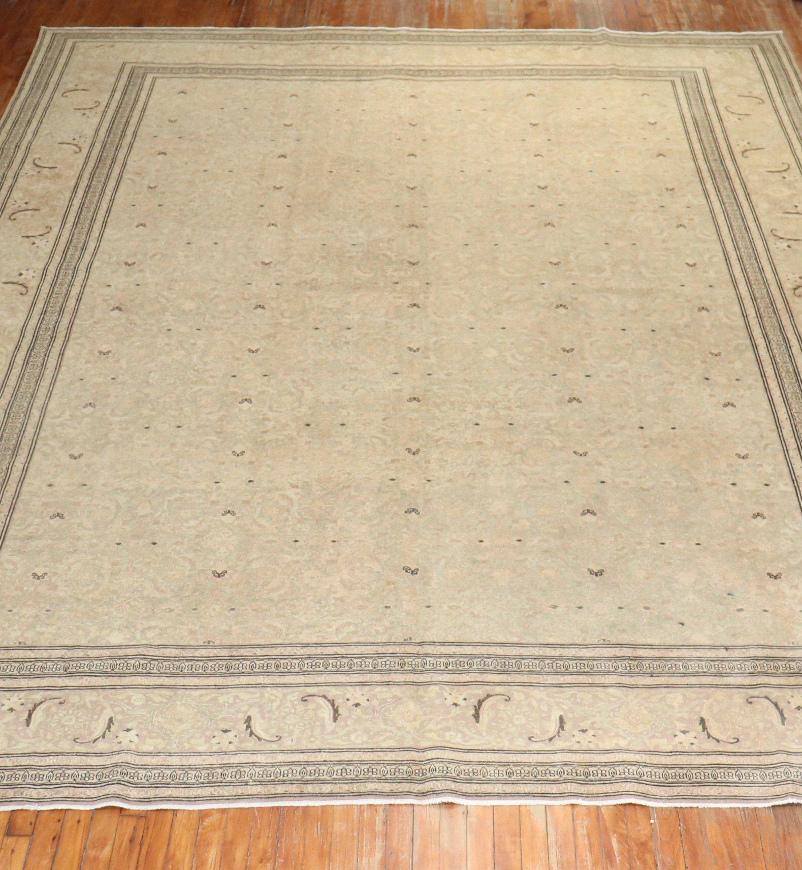 Zabihi Collection Light Green Elegant Antique Persian Tabriz Rug For Sale 8