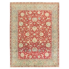 Persischer Tabriz Teppich, handgeknüpft, 12.1x9.3 ft - Rot, Weiches Grün & Elfenbein