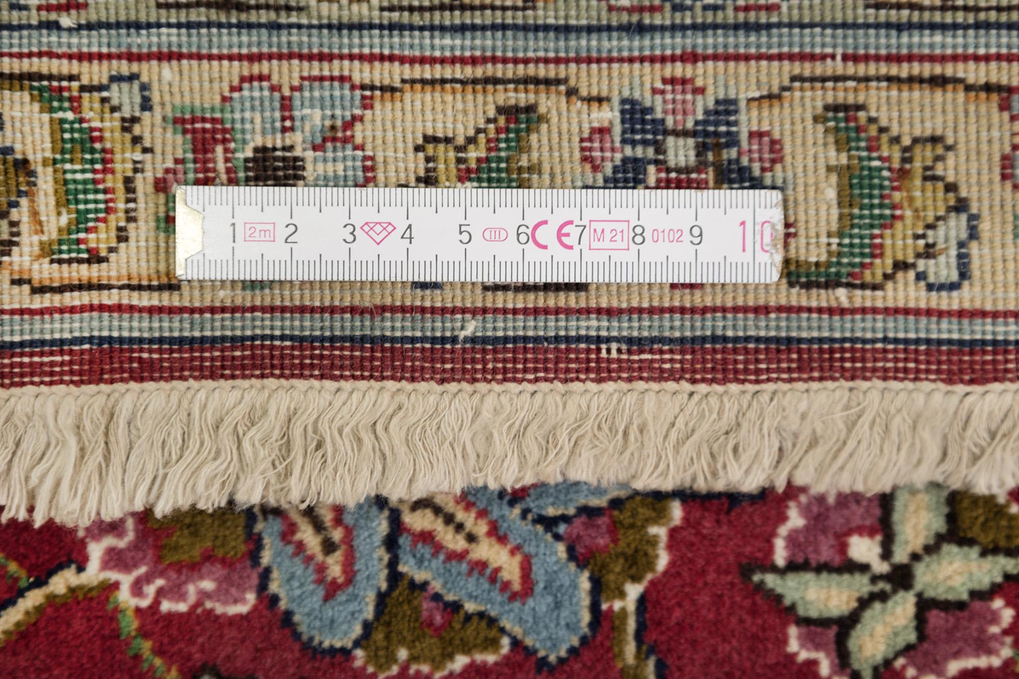 Tappeto persiano Tabriz, annodato a mano, 9,8 × 6,5 piedi - rosso, blu e avorio in vendita 1