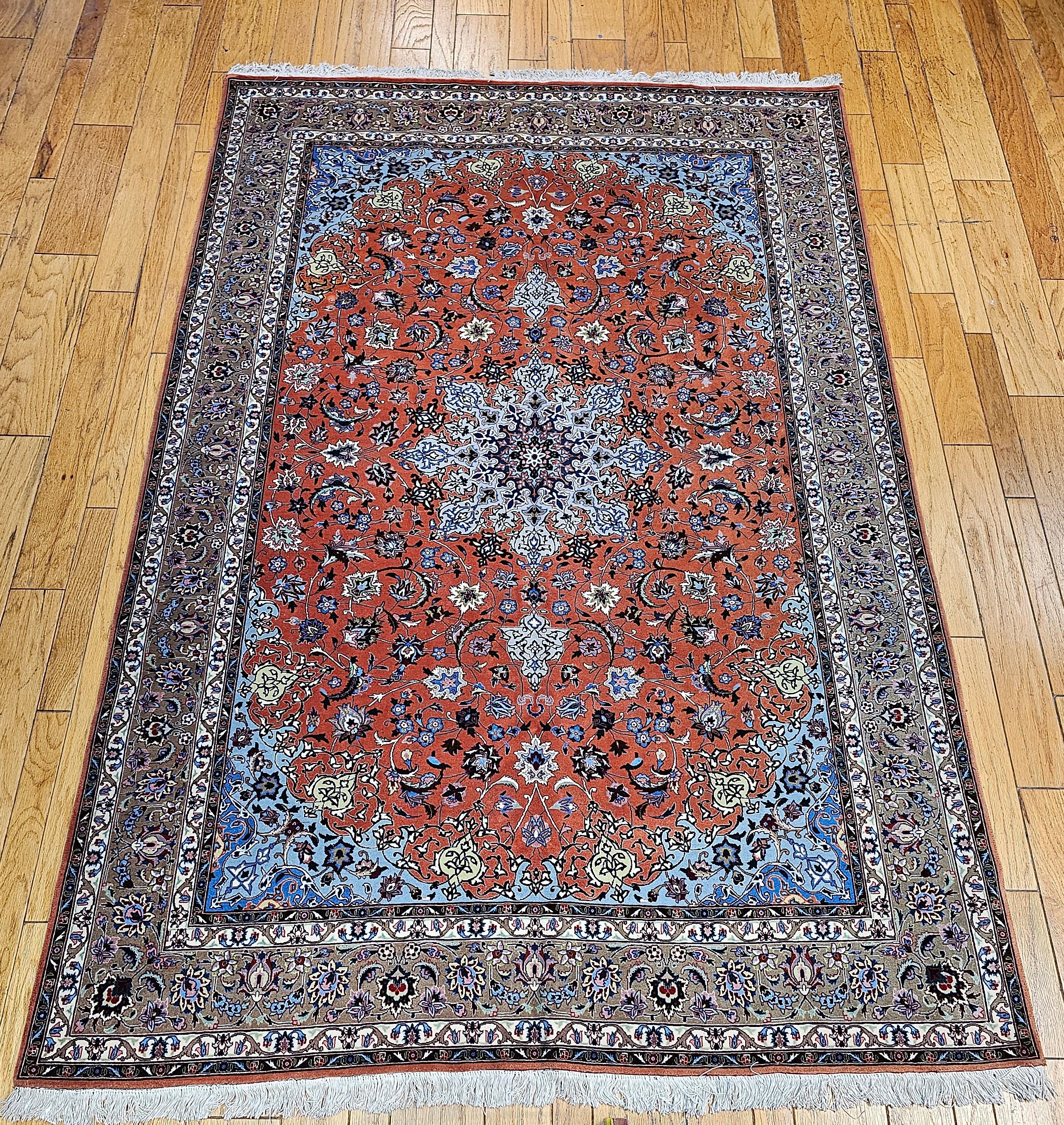 Tapis persan Tabriz à motif floral en terre cuite, caramel, bleu persan en vente 10