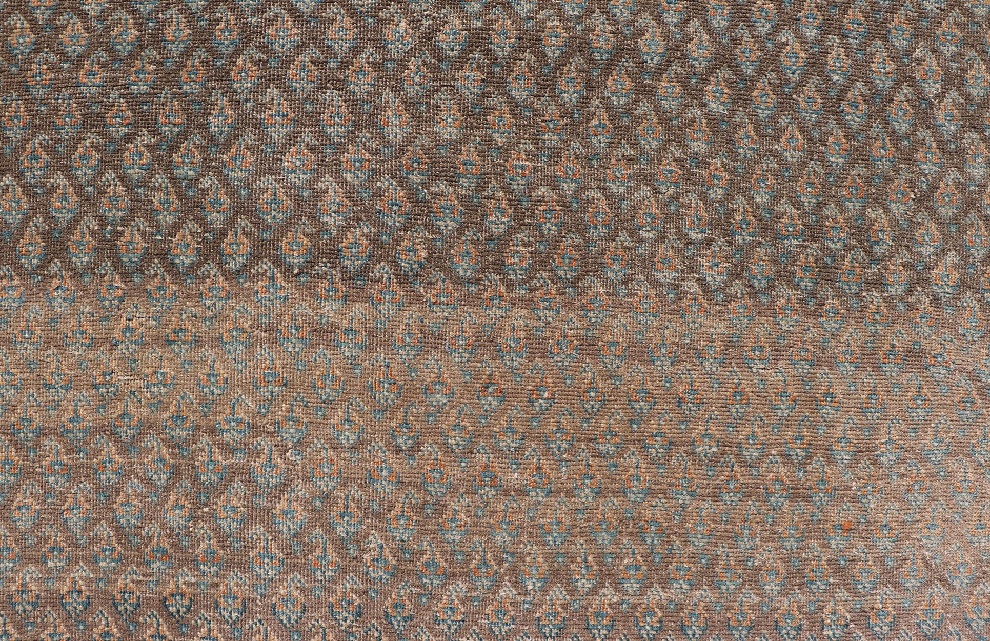 Persian Tabriz Rug with All-Over Saraband Design in Brown and Blue 9