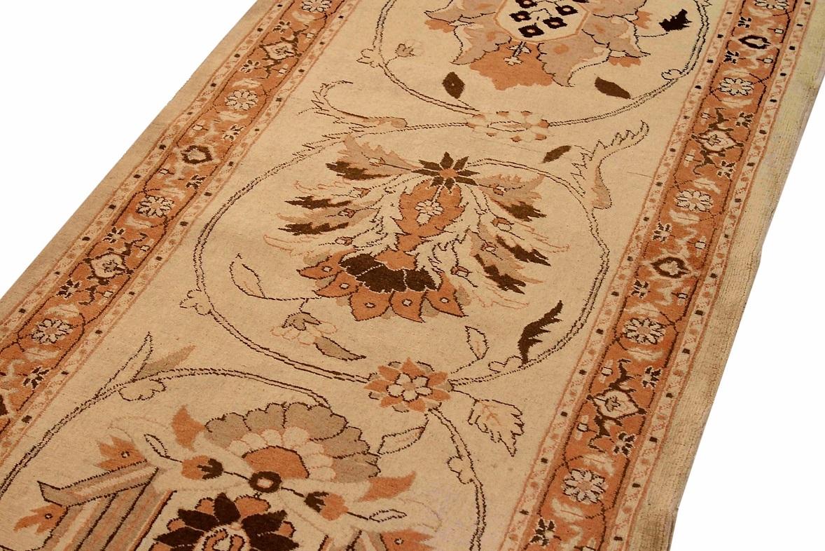 Persische Tabriz Läufer Teppich CIRCA 1910 - Wolle Brown Elfenbein Rosa 71953 (Asiatisch) im Angebot