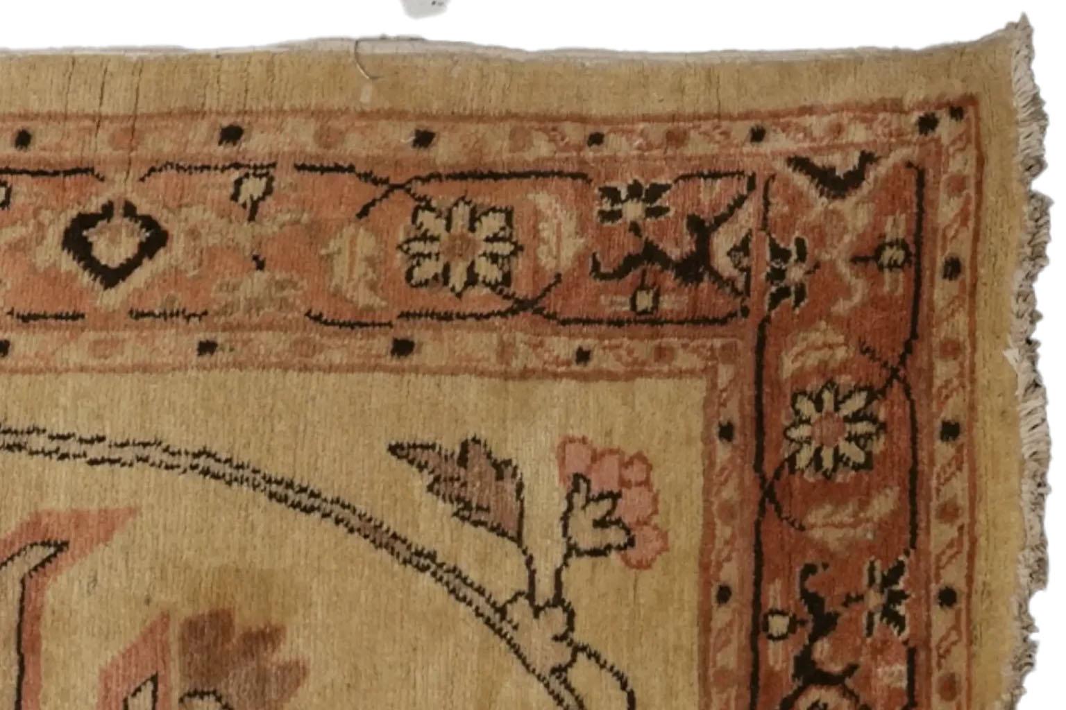 Wool Persian Tabriz Runner Rug Circa 1910 - Brown Ivory Pink For Sale