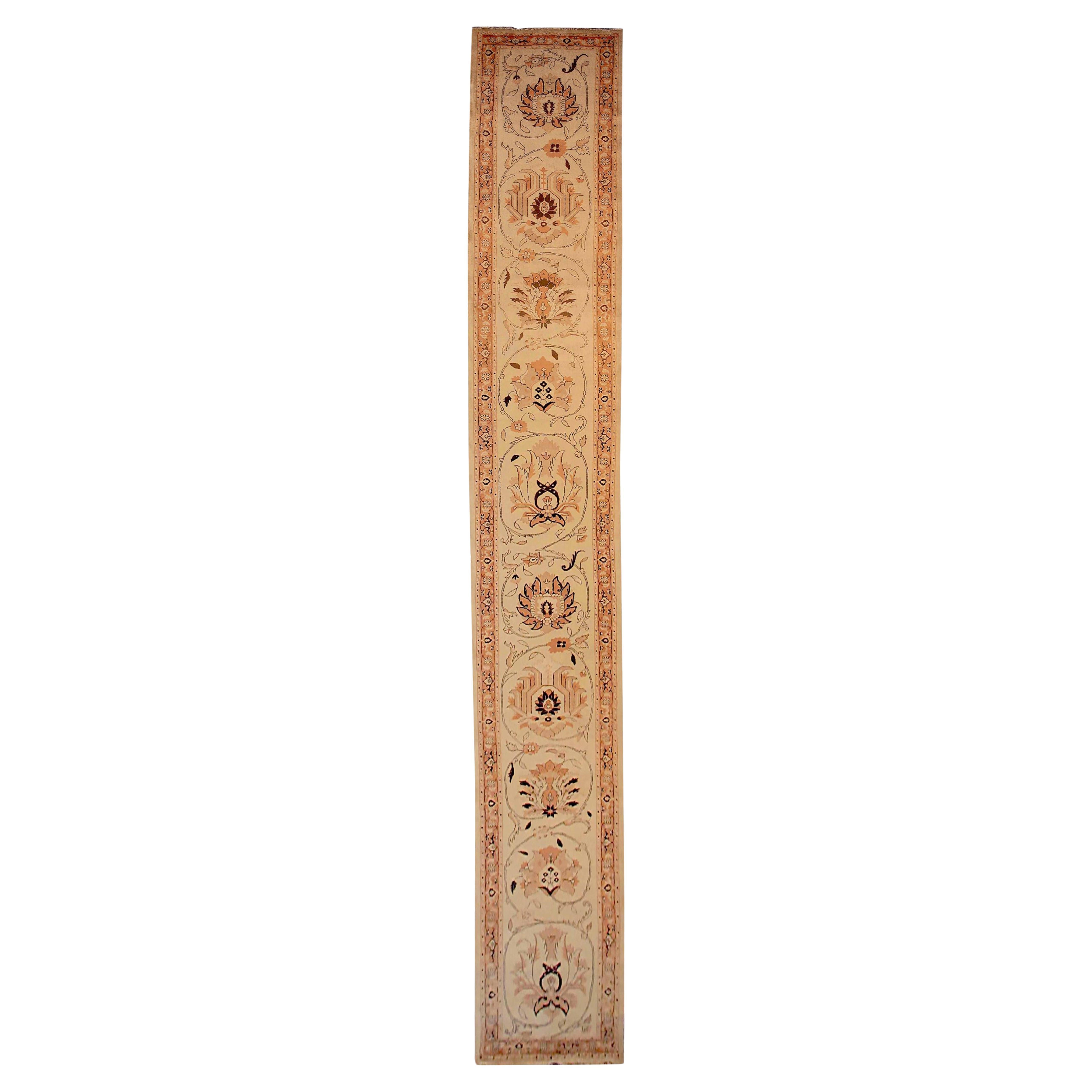 Tapis de course persan Tabriz Circa 1910 - Laine Brown Ivoire Rose 71953