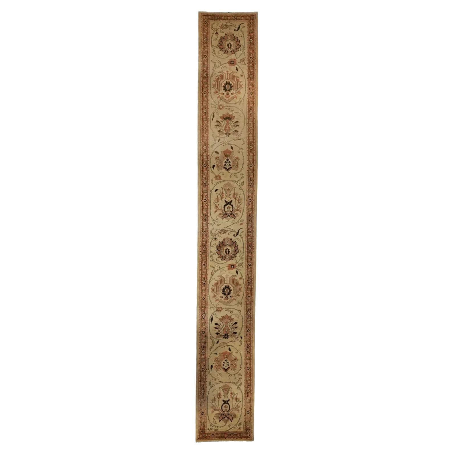 Persian Tabriz Runner Rug Circa 1910 - Brown Ivory Pink For Sale