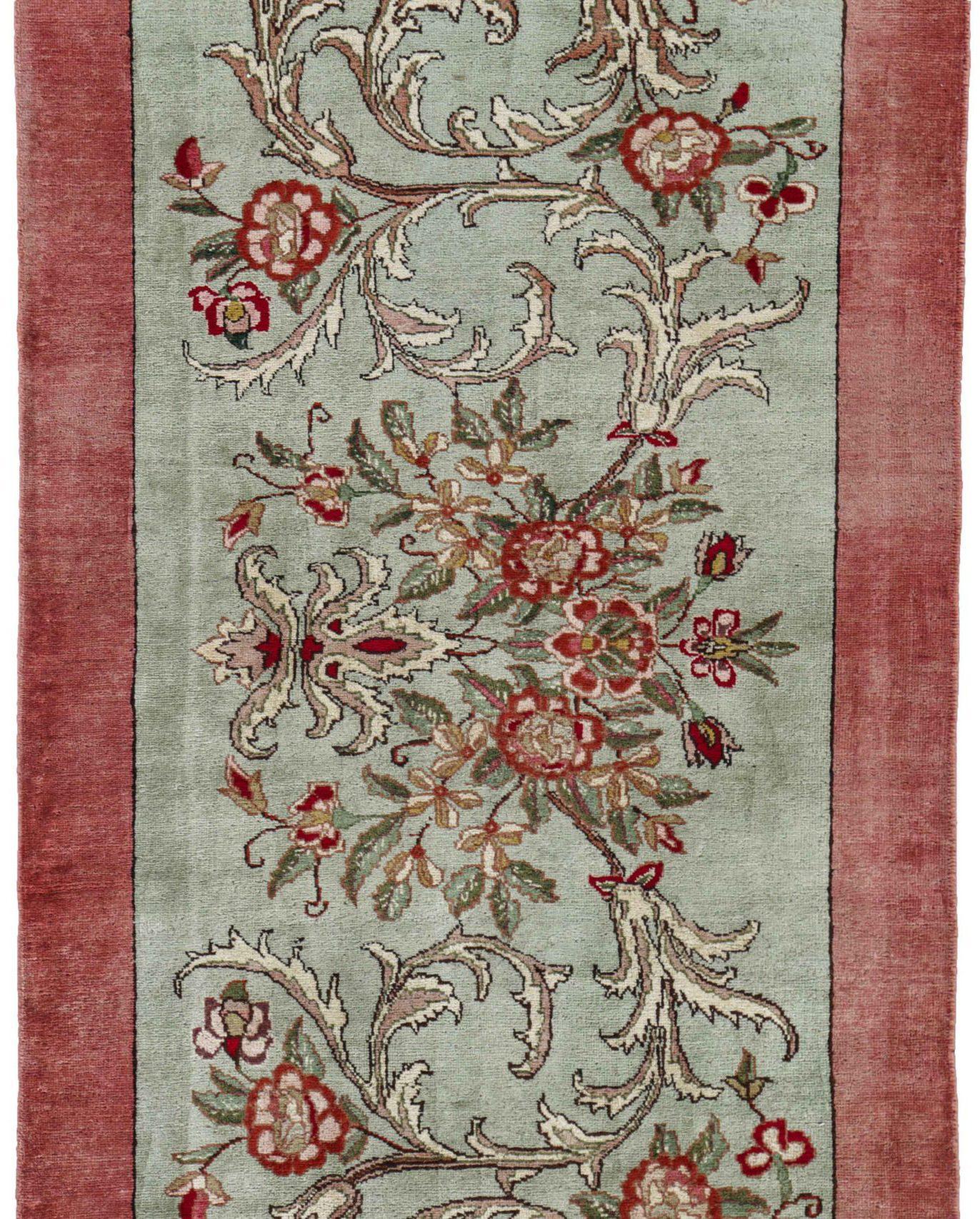 Persischer Täbris-Läufer Circa 1940 - Wolle Grün Elfenbein Rot Design - 91218 (Asiatisch) im Angebot